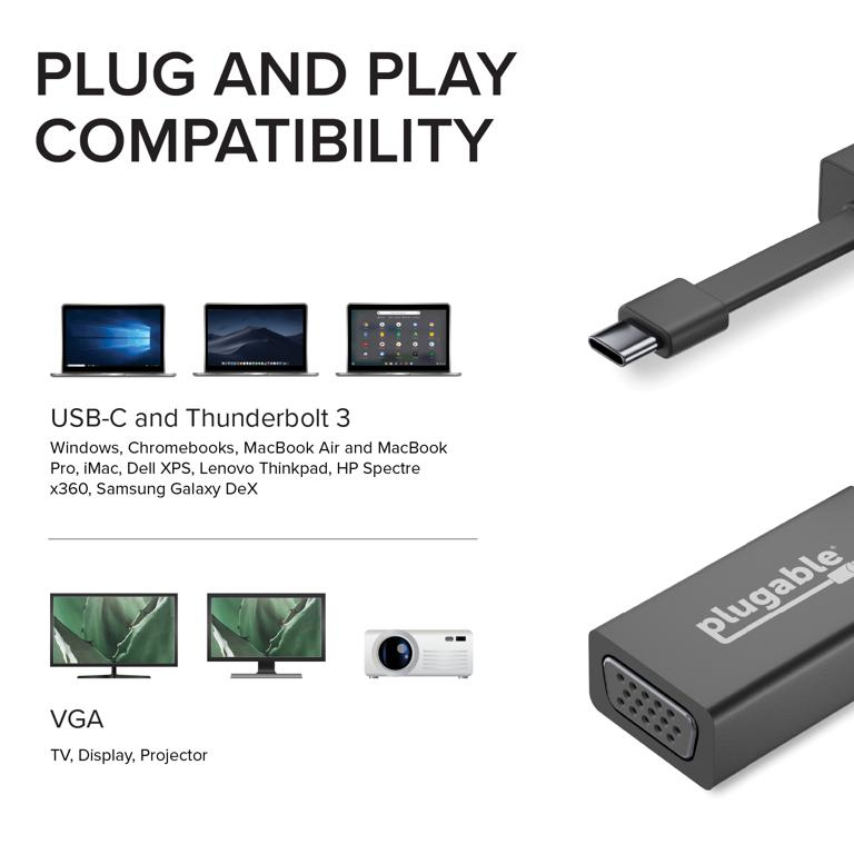 Plugable Technologies USB C to VGA Adapter, Thunderbolt 3 to VGA Adapter Compatible with Macbook Pro, Windows, Chromebooks, 2018 iPad Pro, Dell XPS, and more (D – image 5