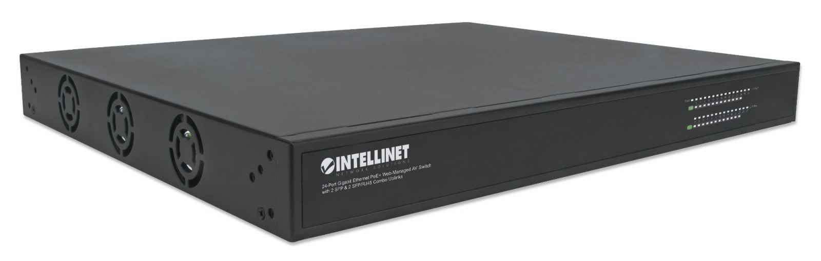 Intellinet 24-Port Gigabit Ethernet PoE+ Web-Managed AV-Switch mit 2 SFP- & 2 SFP/RJ45 Kombo Uplink-Ports, 24 PoE+ Ports auf der Rückseite, IEEE 802.3at Power o – image 2