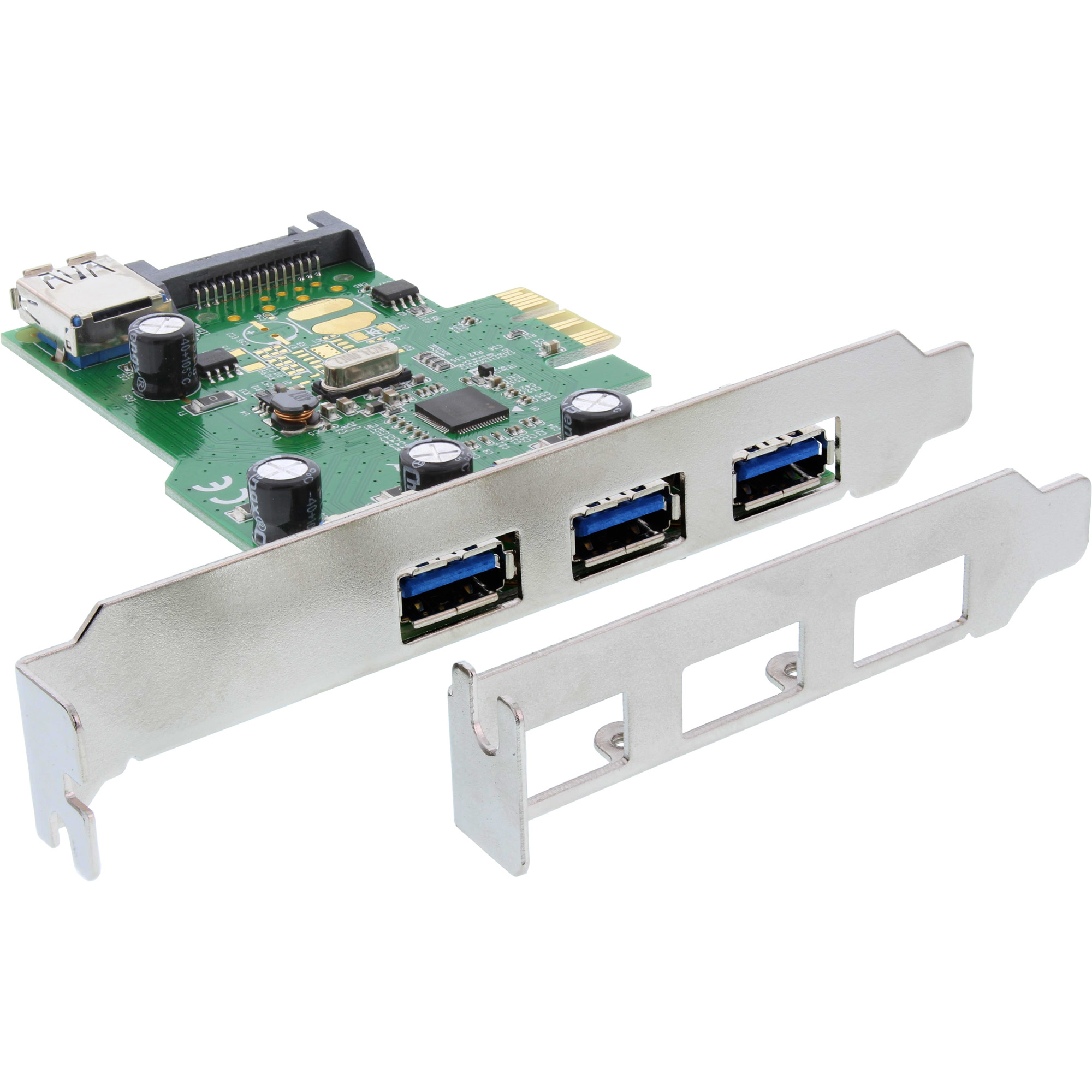 InLine 3+1 Port USB 3.0 Host Controller PCIe with SATA Power and LP Bracket – image 1