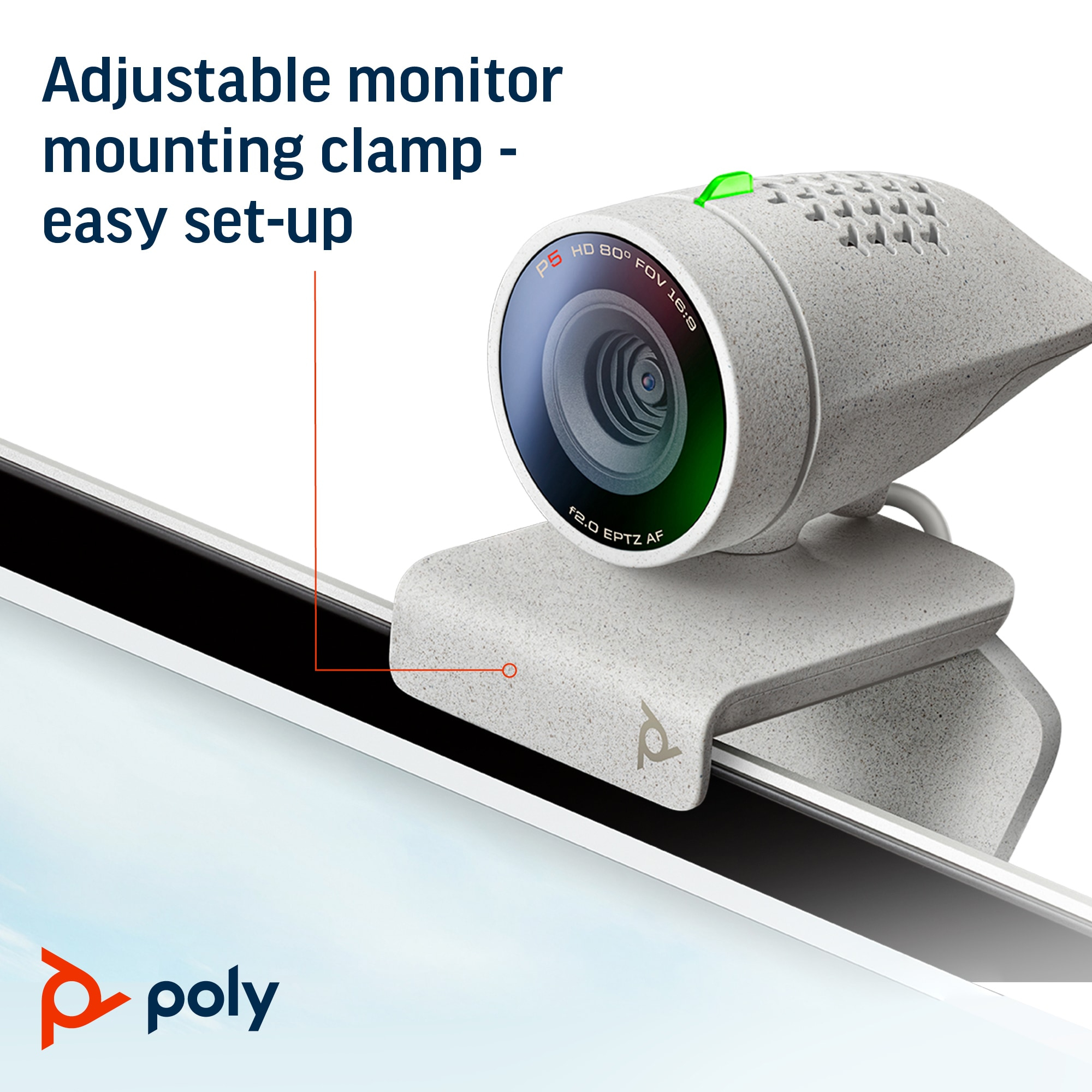 HP Poly Studio P5 USB-A Webcam TAA. Megapixel (approx.): 4 MP, Maximum video resolution: 1920 x 1080 pixels, Camera HD typ