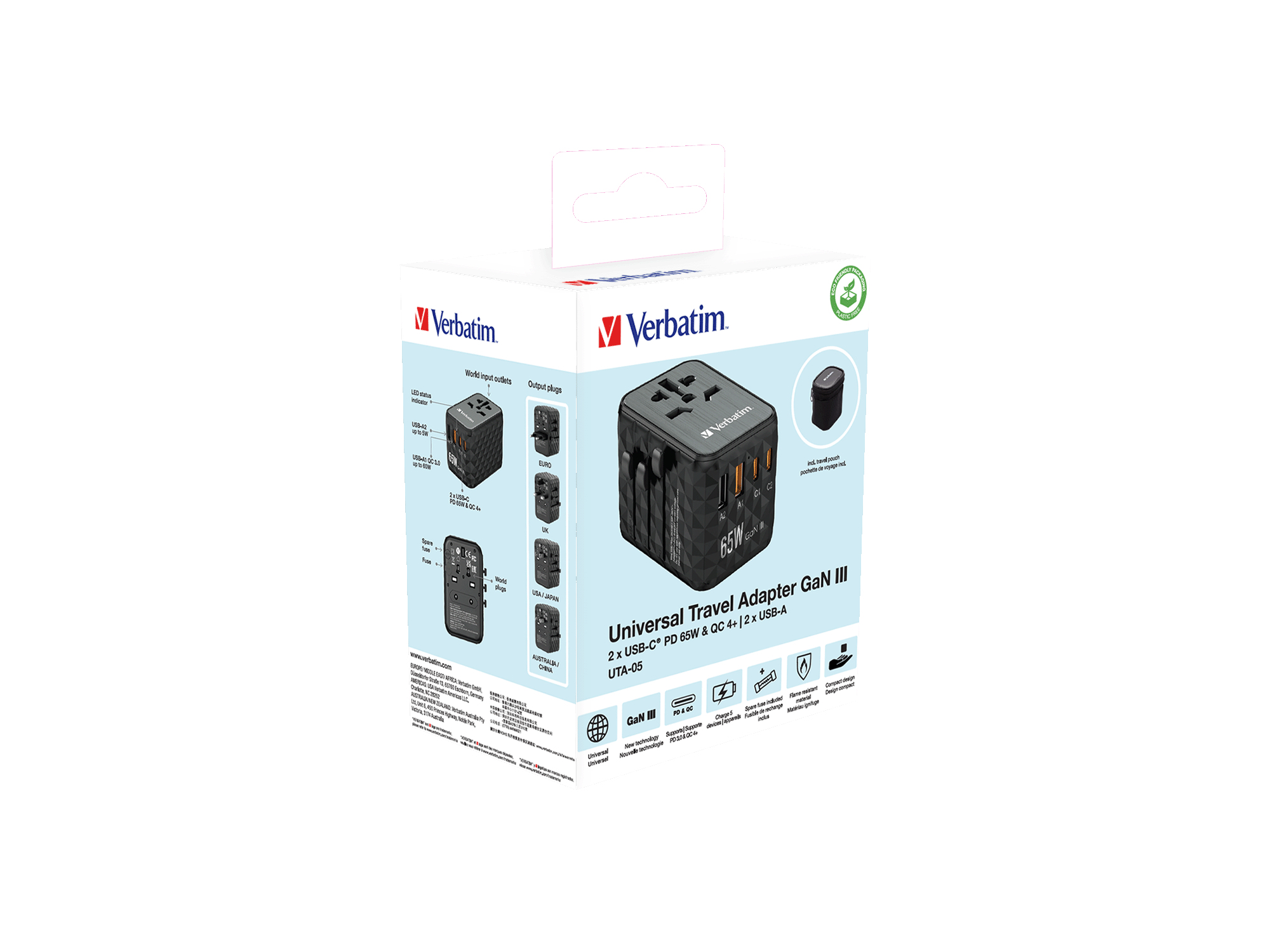 Verbatim UTA-05 65W GaN III Universal Travel Adapter with 2 x USB-C PD & QC 4+ & 2 x USB-A ports – image 4