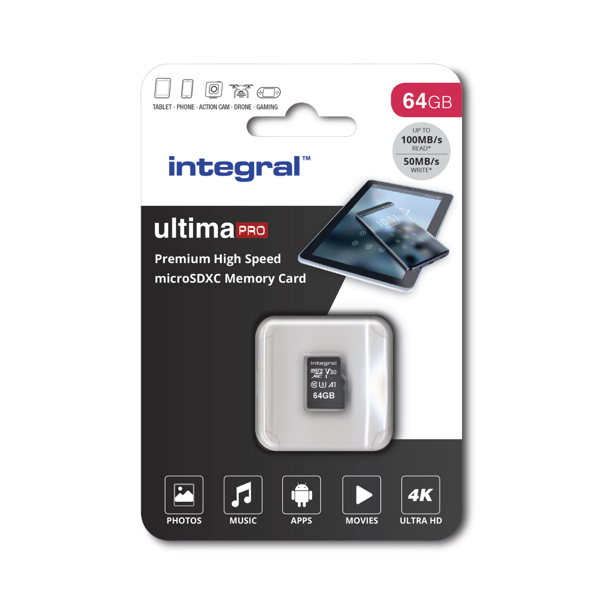 Integral 64GB MICRO SDXC UHS-1 U3 CL10 V30 A1 UP TO 100MBS READ 50MBS WRITE – image 2