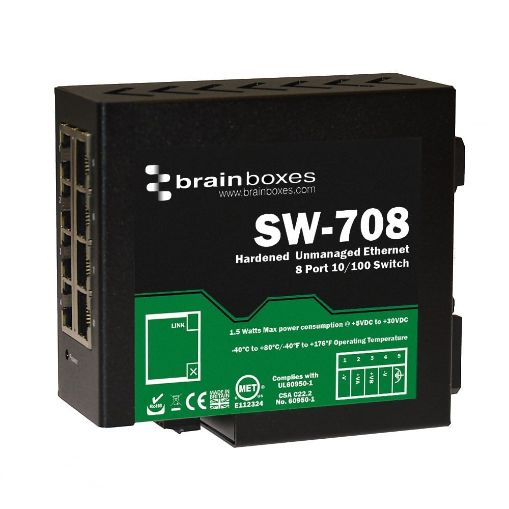 Brainboxes Hardened Industrial 8 Port 10/100 Ethernet Switch – image 1