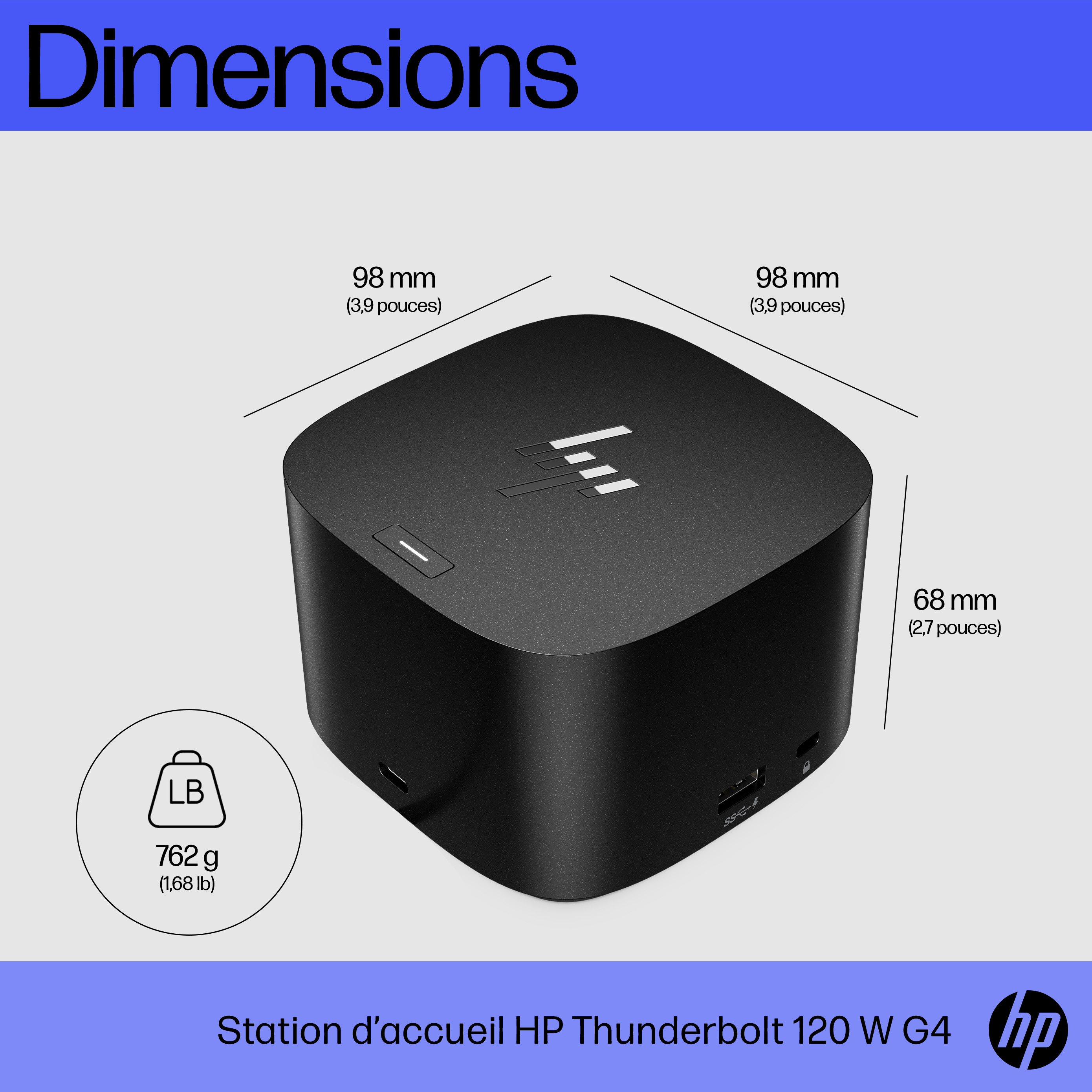 HP Thunderbolt Dock 120W G4. Connectivity technology: Wired, Host interface: Thunderbolt 4. Product colour: Black, Cable l