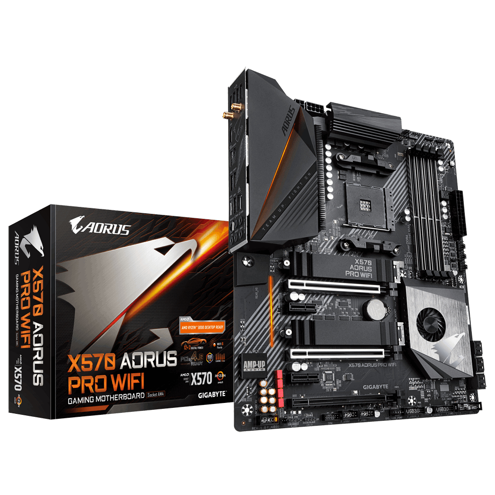 Tarjeta madre gigabyte amd x570 aorus pro wi-fi am4 ryzen 5000 3ra generación 4x ddr4 3200 128gb m.2 sata-pcie