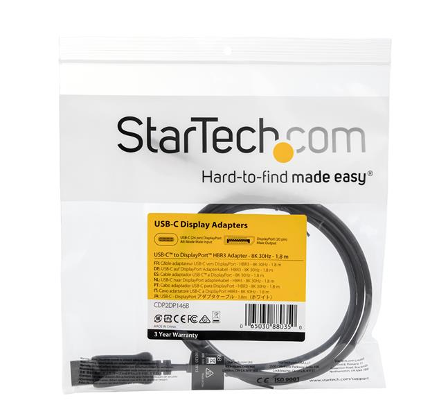 Adaptador de Video StarTech.com - USB-C a DisplayPort - 1.8m - 8K - 60Hz - CDP2DP146B