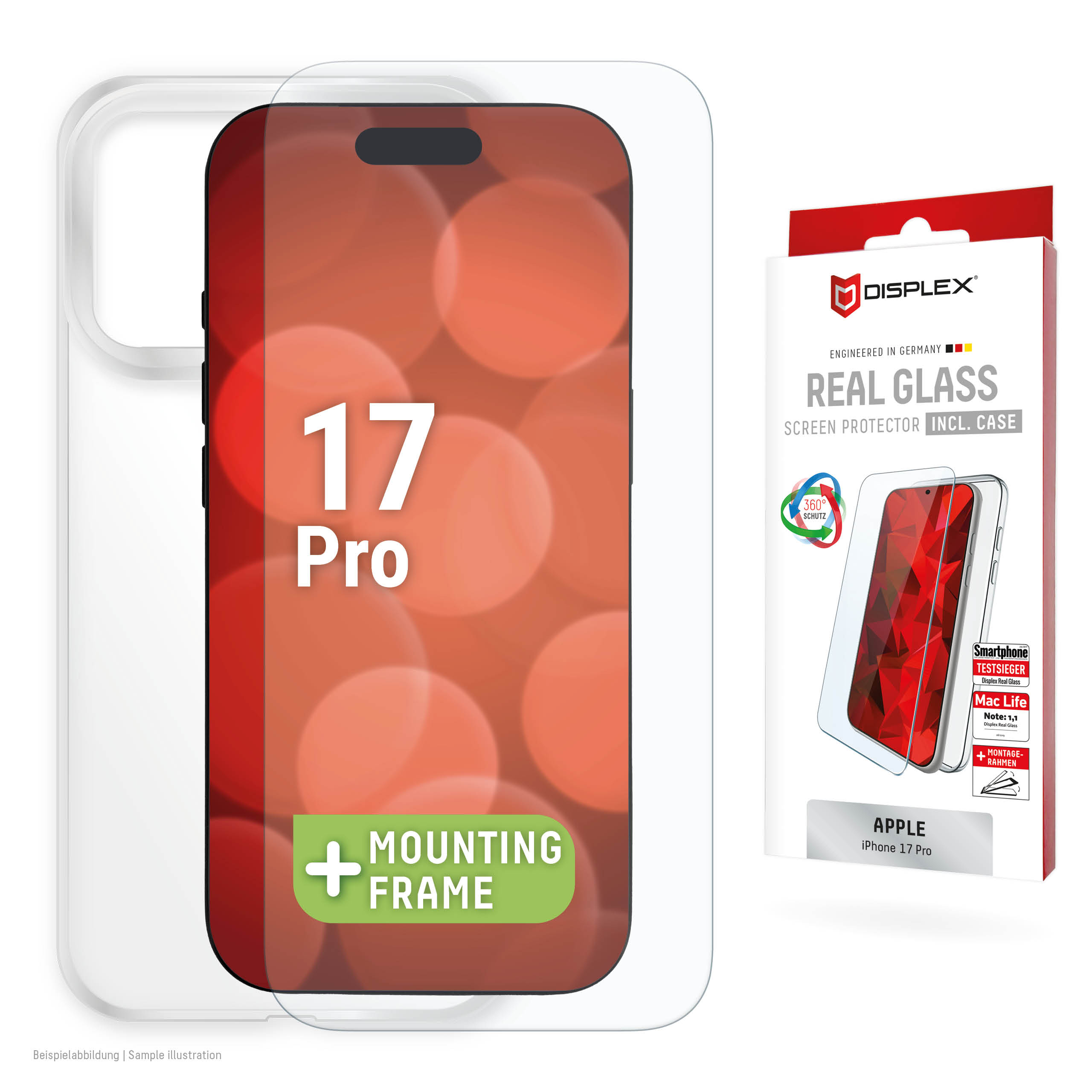 Displex Screen Protector + Case for Apple iPhone 17 Pro, Eco Mounting Frame, scratch resistant