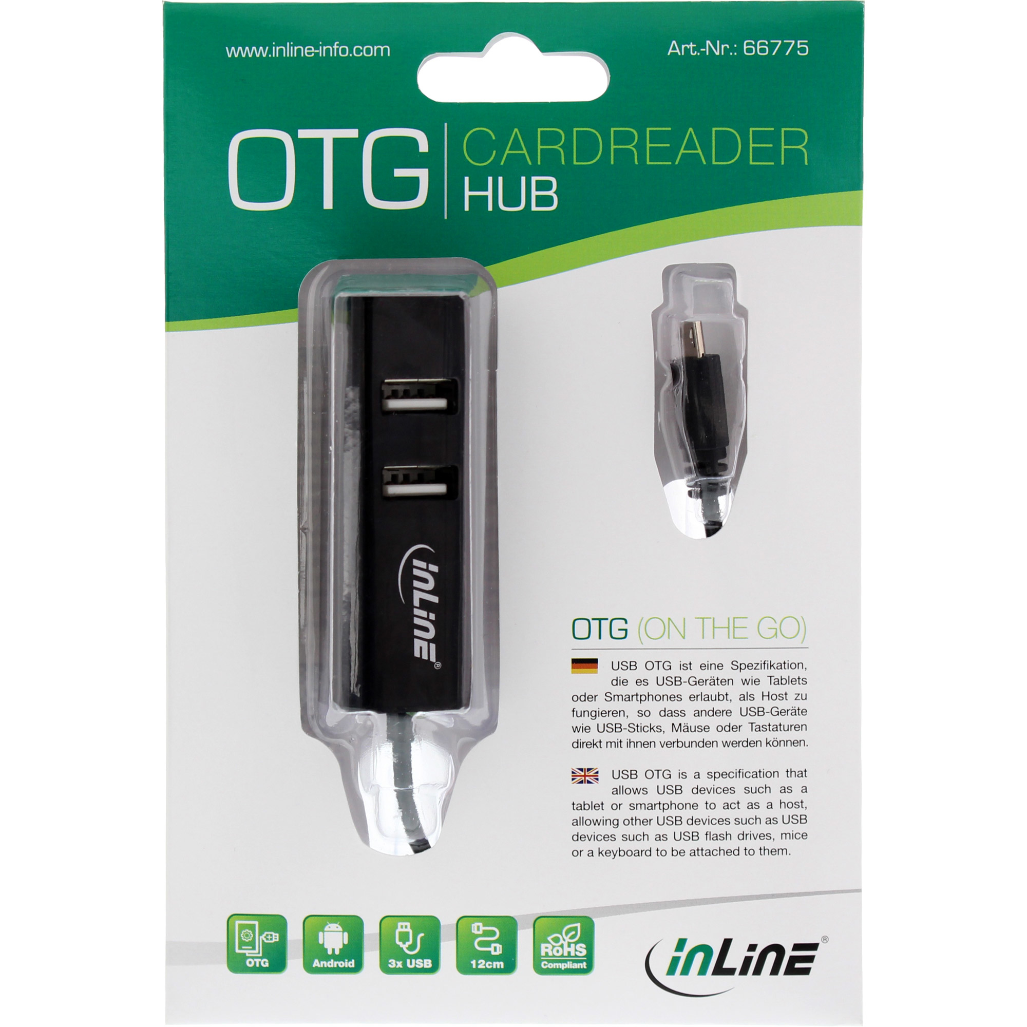 InLine OTG Card Reader and Hub with 3x USB 2.0 Ports – image 2