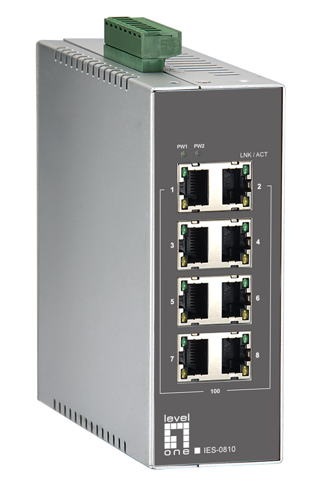 LevelOne 8-Port Industrial Fast Ethernet Switch, DIN-Rail – image 1