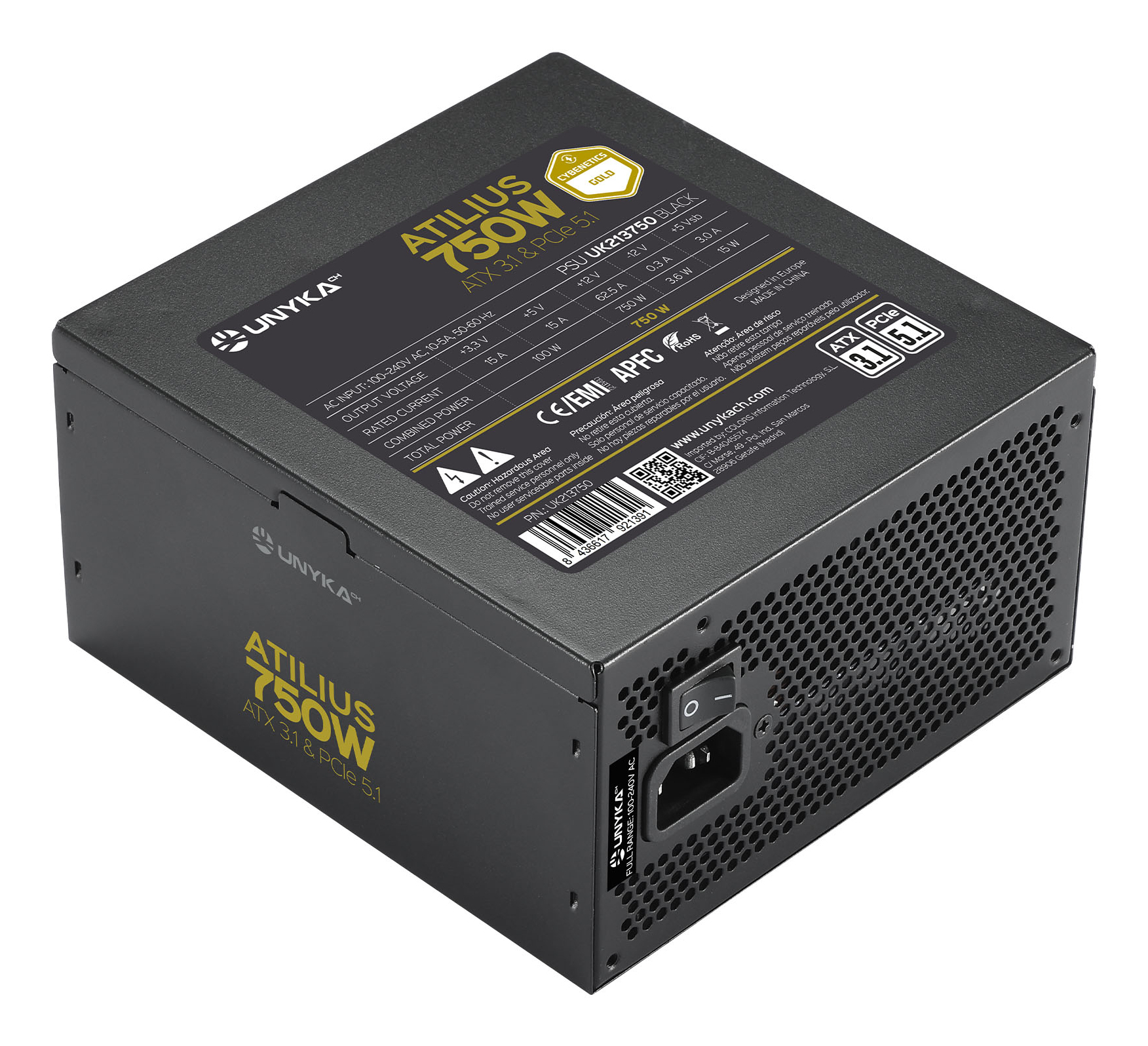 UNYKAch Fuente de Alimentación ATX Atilius 3.1 Black 750W Gold