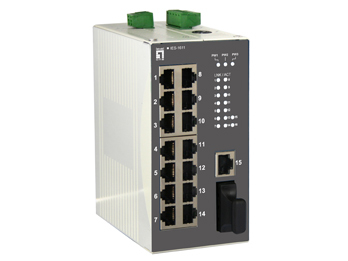LevelOne 16-Port Fast Ethernet Industrial Switch, DIN-Rail, 1 x SC Multi-Mode Fiber, -20°C to 70°C