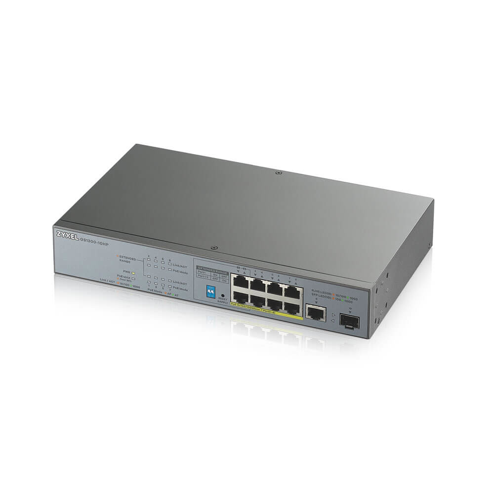 Zyxel GS1300-10HP - Switch - 8 x 10/100/1000 (PoE+) + 1 x combinazione Gigabit Ethernet/Gigabit SFP - desktop - PoE+ (130 W)