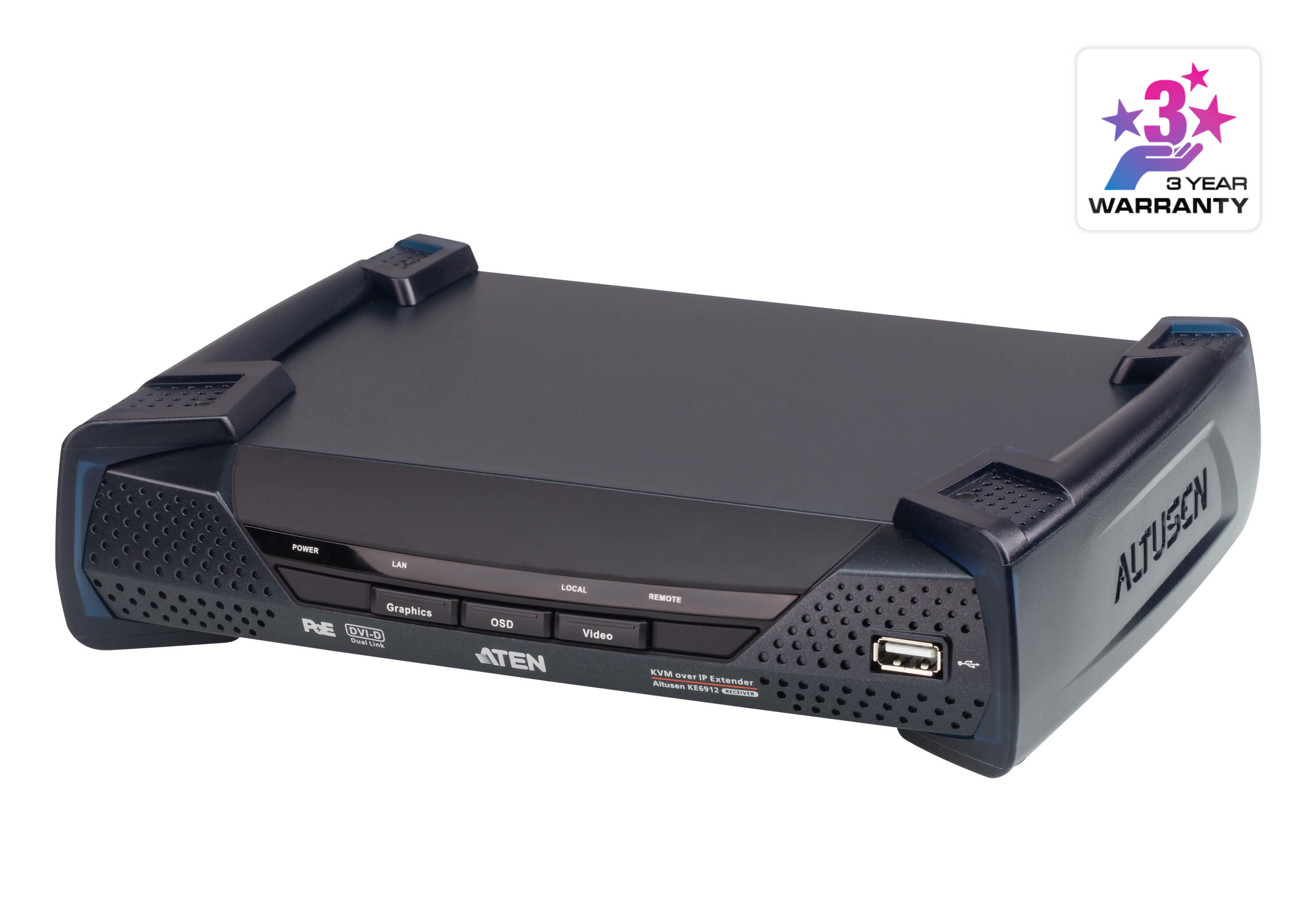 ATEN 2K DVI-D Dual Link KVM över IP-mottagare med PoE