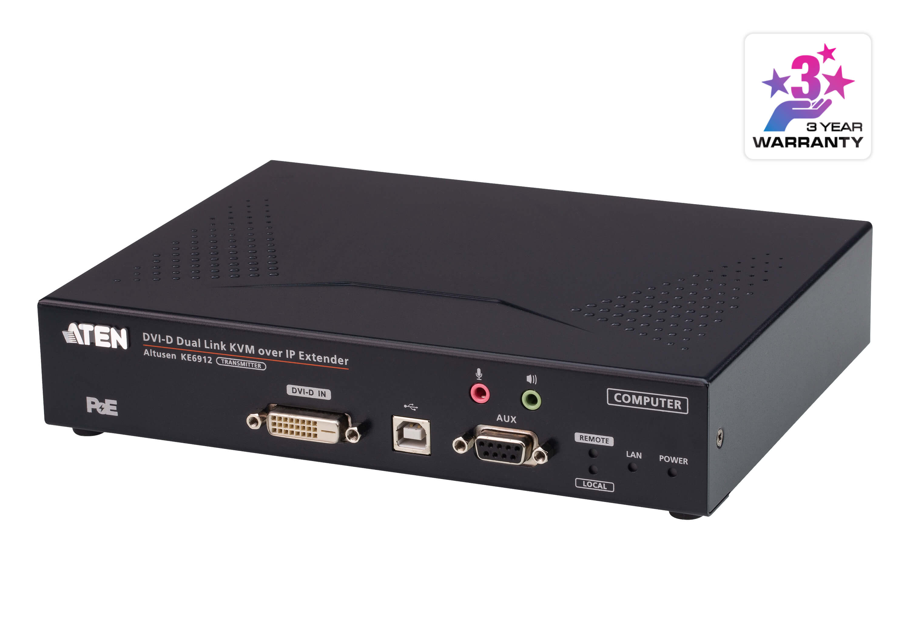 ATEN 2K DVI-D Dual Link KVM över IP-sändare med PoE