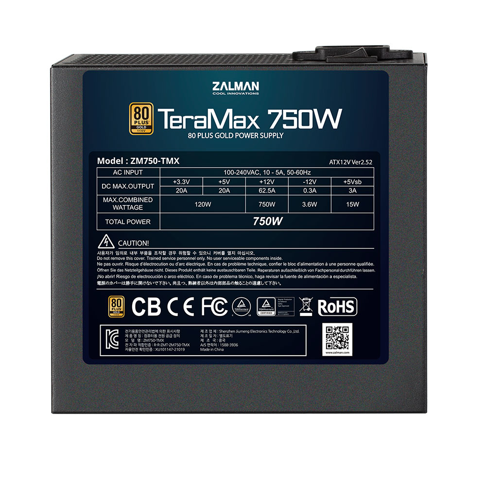 Zalman ZM750-TMX TerraMax 80 PLUS GOLD PSU 750W/Full-modular 99.9% Active PFC/Single – image 3
