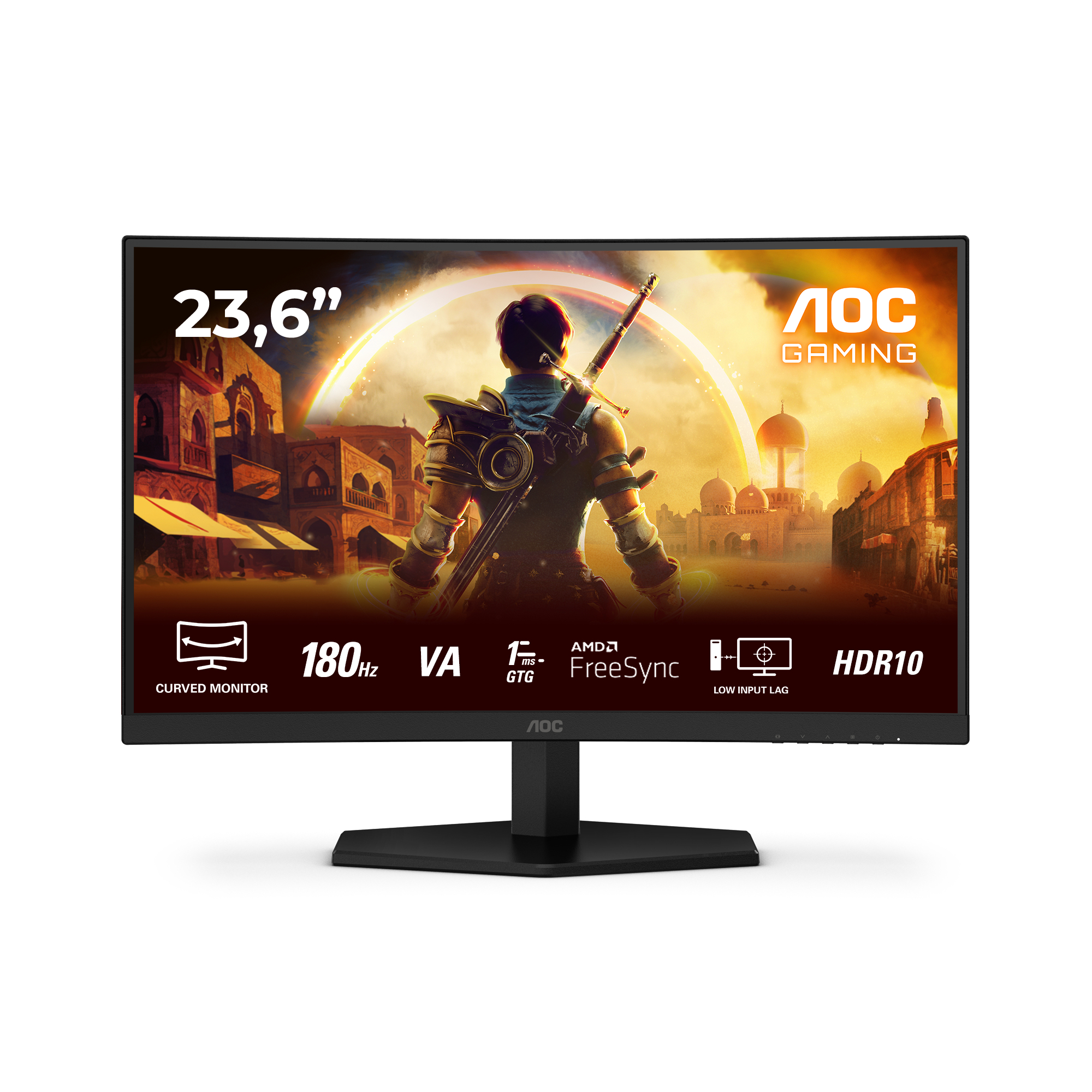 AOC Gaming C24G42E - LED monitor - gaming - curved - 24" (23.6" viewable) - 1920 x 1080 Full HD (1080p) @ 180 Hz - Fast VA - 250 cd/m� - 3000:1 - HDR10 - 0.5 ms - 2xHDMI, DisplayPort - speakers - black, red