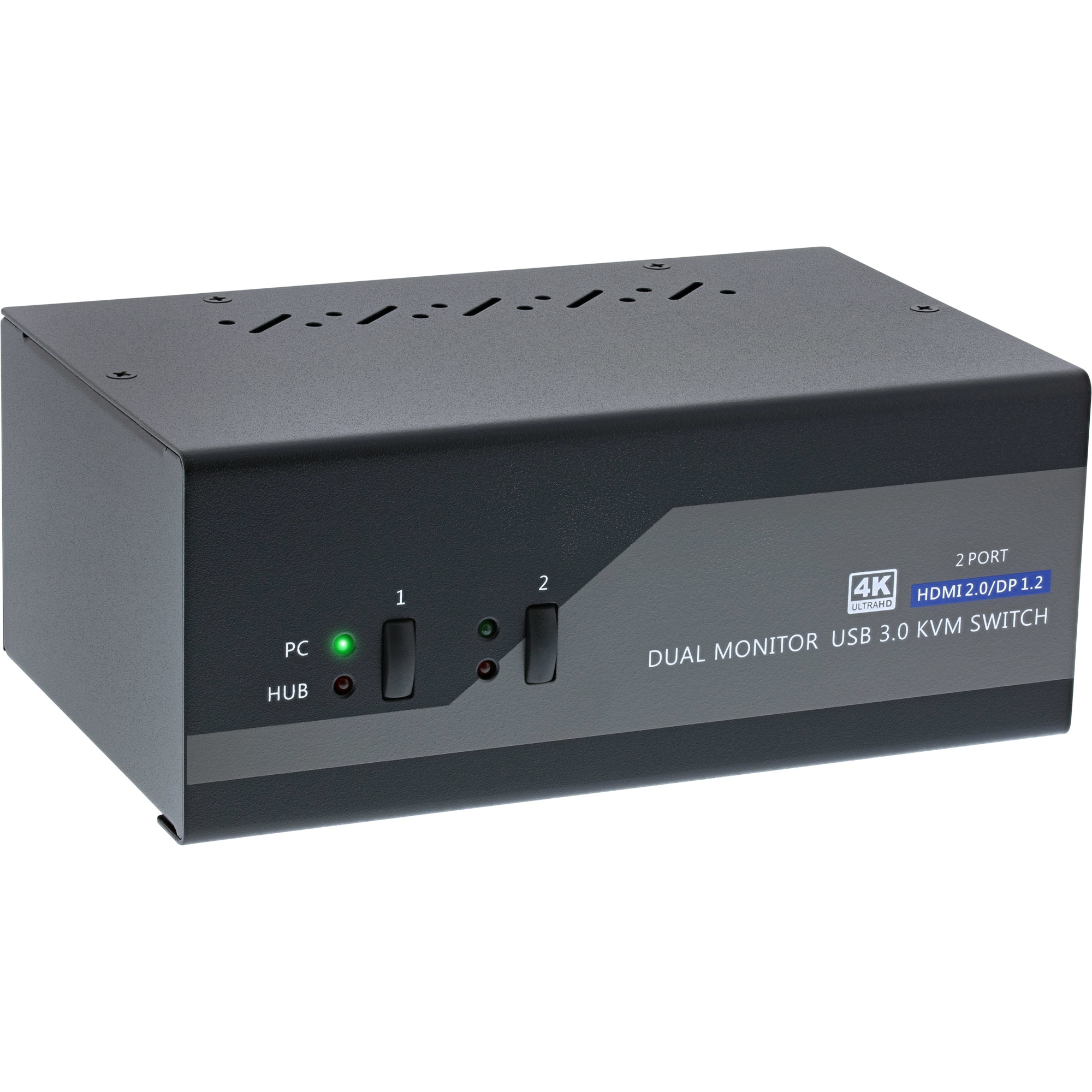 InLine KVM Desktop Switch, 2-port, Dual Monitor, DP+HDMI, 4K, USB 3.0, Audio – image 1