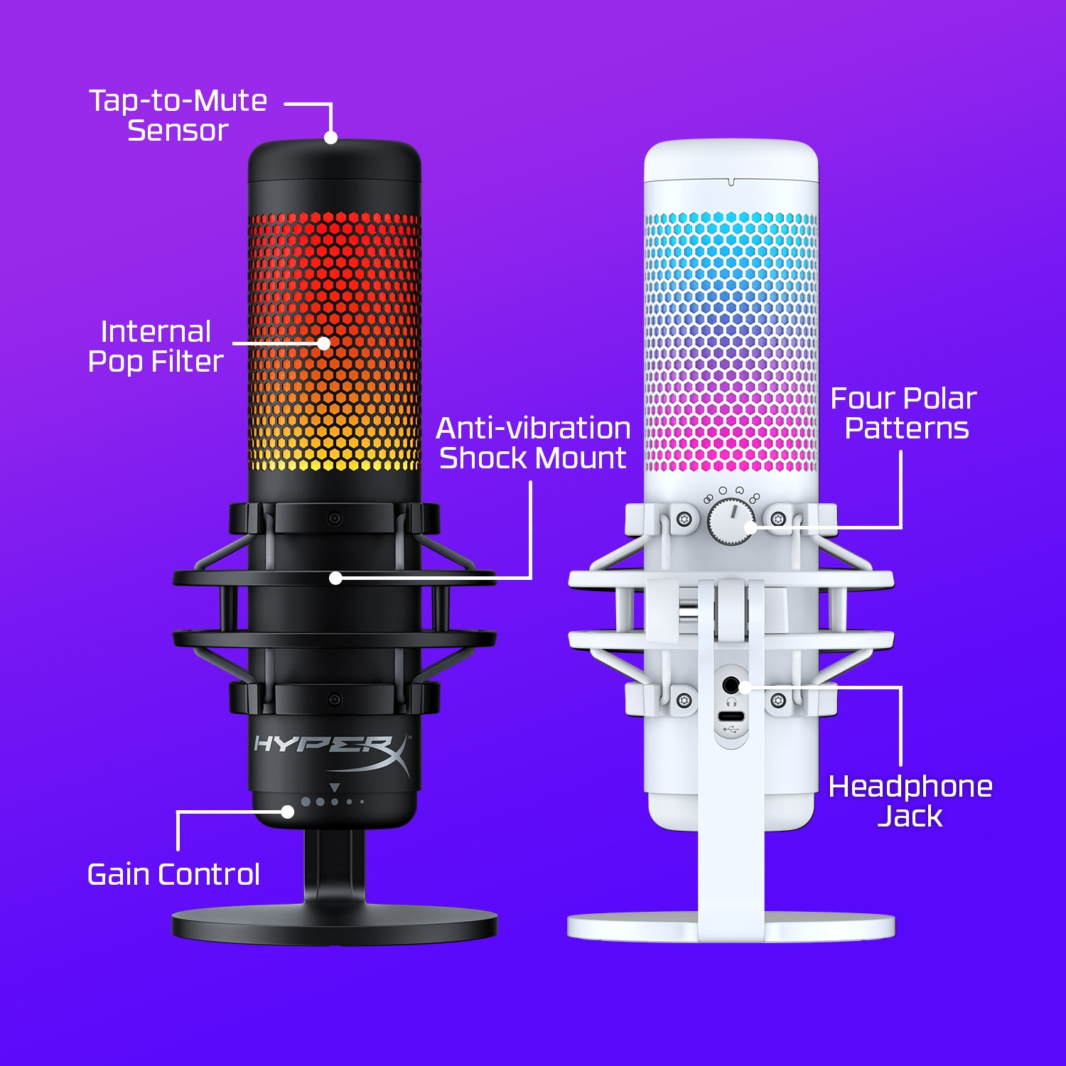 HyperX QuadCast S – USB Microphone (White-Grey) – RGB Lighting image 11