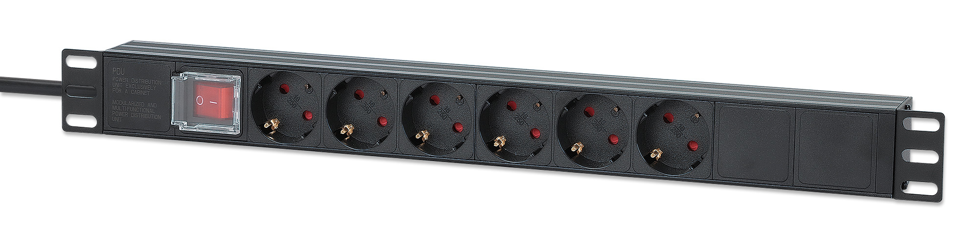 Intellinet 19" 1U Rackmount 6-Output Power Distribution Unit (PDU) EU CEE 7/3 Outlets, Built-in 2 m Power Cord with EU CEE 7/7 Plug, 16 A, On/Off Switch, Horizo