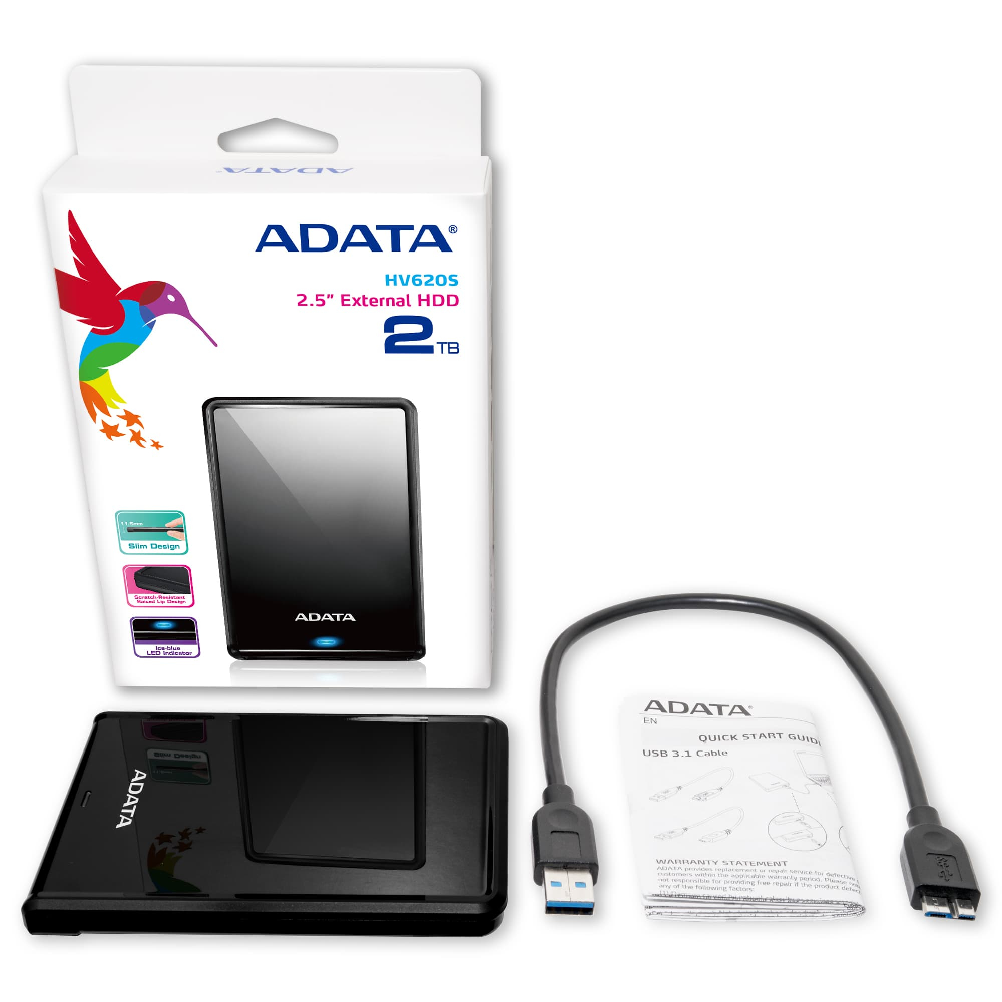Disco Duro Externo Adata Hv620S 2.5p 1Tb Usb 3.1 Windows/Mac/Linux Negro - AHV620S-1TU31-CBK
