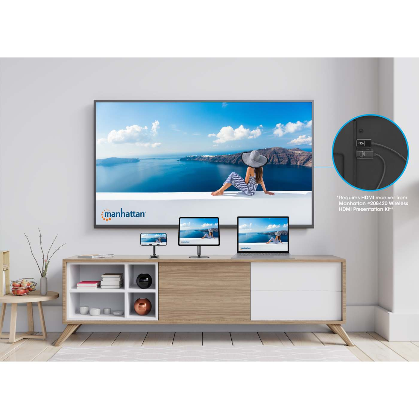 Manhattan 1080p Wireless HDMI Display Adapter with USB-C Transmitter, Dongle Wirelessly Displays a Video Signal from a USB-C Device on an HDMI TV or Projector, – image 4