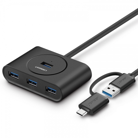 40850 HUB USB-A/C 30 4 en 1 Con Conector USB-C 4 Puertos USB-A 30 5Gbps Cable de 25cm Indicador Led Ideal para Transferencia de Datos Entrada Micro USB para alimentar equipos de mayor consumo 40850