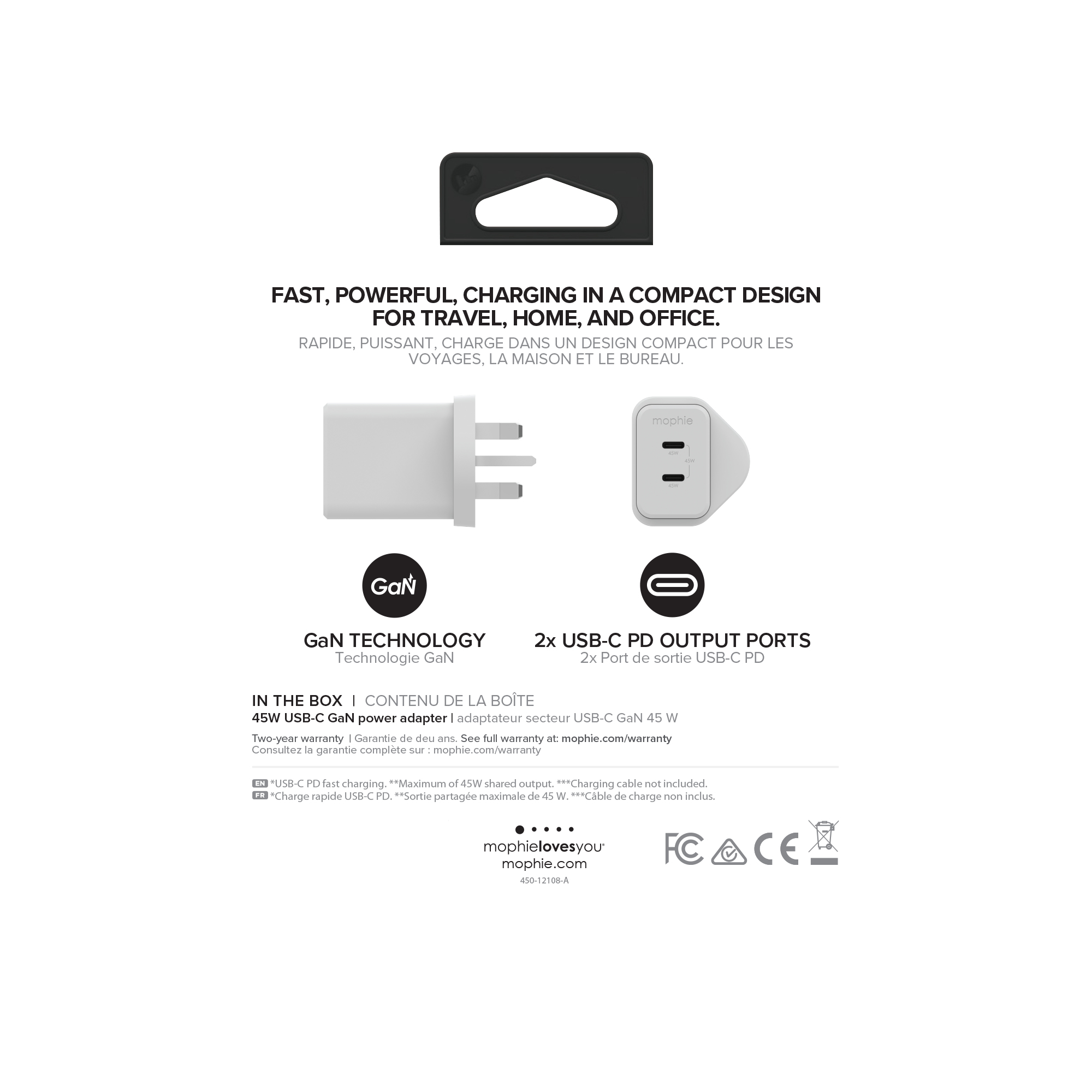 mophie Accessories-Wall Adapter-USB-C-PD-DUAL-45W-GAN-White-UK(2xUSBC) – image 4