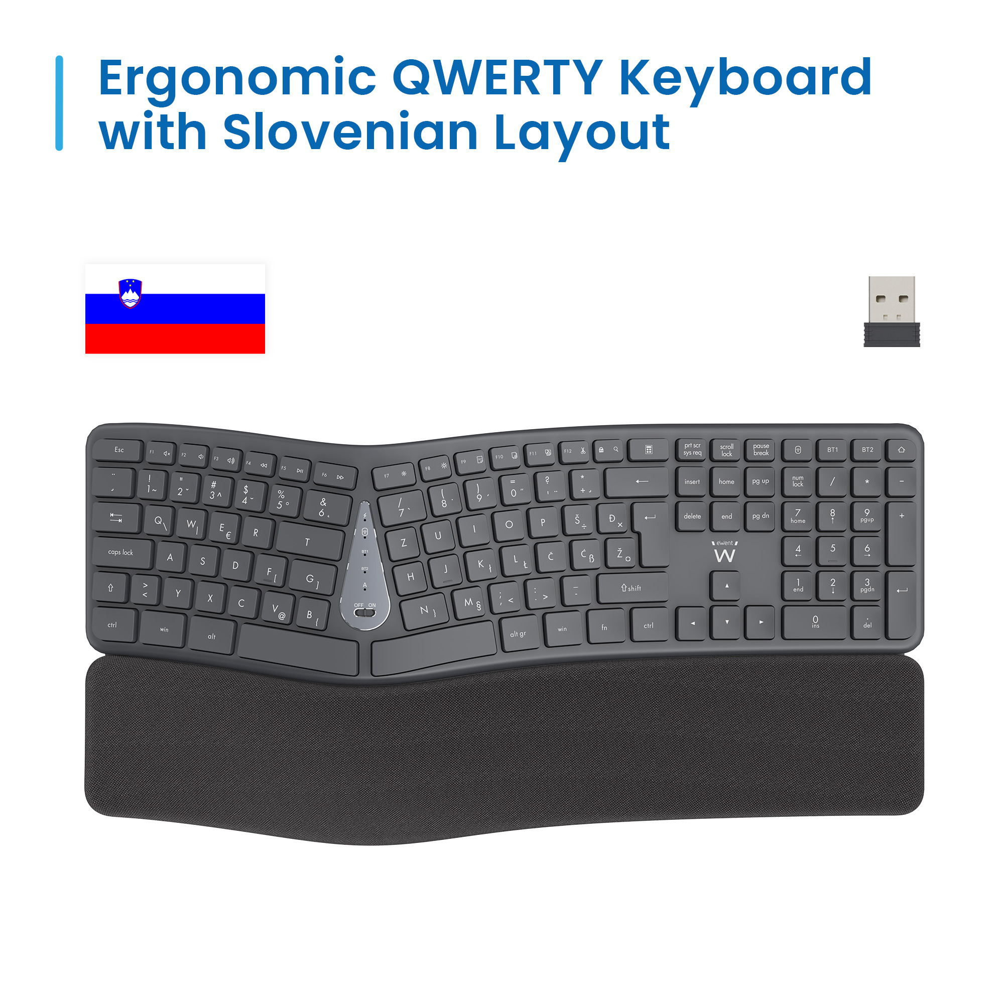 Ewent EW3289 keyboard Universal RF Wireless + Bluetooth QWERTZ Slovenian Black – image 3