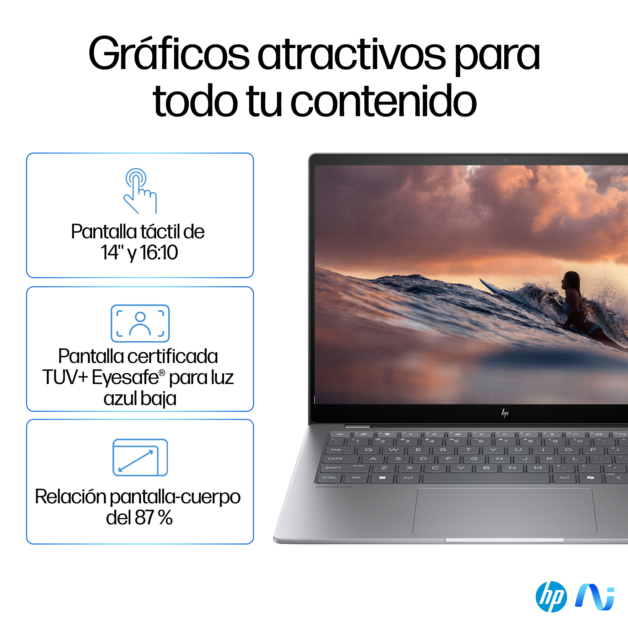 Portátil - HP OmniBook X 14- fe0002ns Copilot+ PC, 14" 2K, Snapdragon® Elite X1E-78-100 45 TOPS, 16GB RAM, 1TB SSD, Adreno Graphics, Windows 11 H - imagen 15