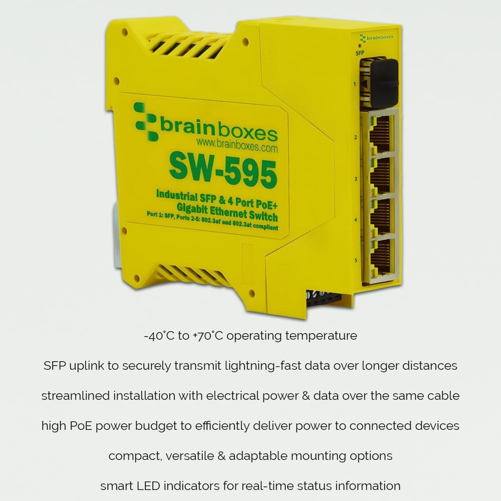 Brainboxes Industrial SFP + 4 Port PoE+ Gigabit Ethernet Switch – image 5