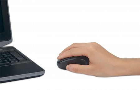 Manhattan Dual-Mode Mouse, Bluetooth 4.0 and 2.4 GHz Wireless, 800/1200/1600 dpi, Three Buttons With Scroll Wheel, Black, 