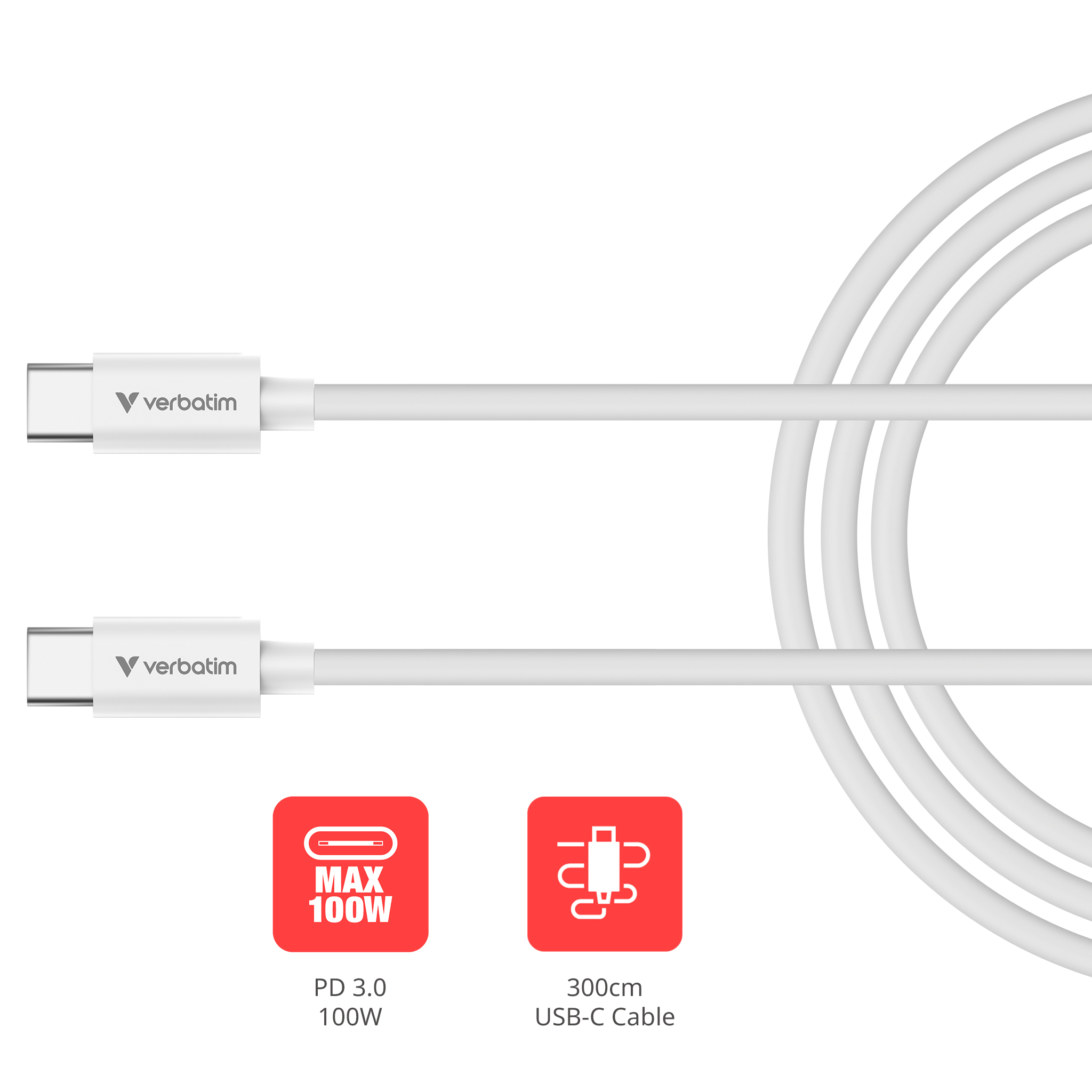 Verbatim Sync & Charge USB-C to USB-C  100W 3m - White
