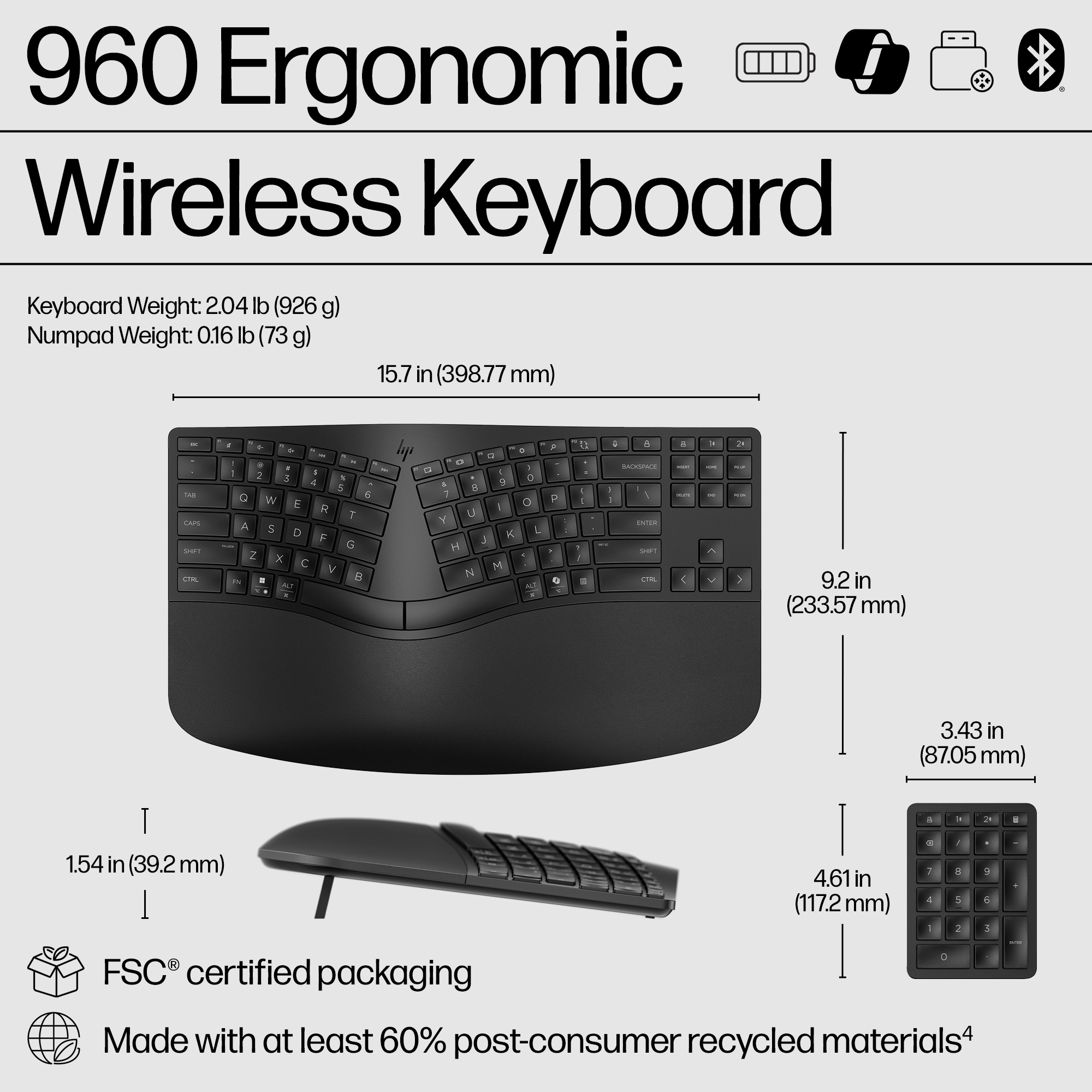 HP 960 BLK Ergonomic Wireless Keyboard – image 6
