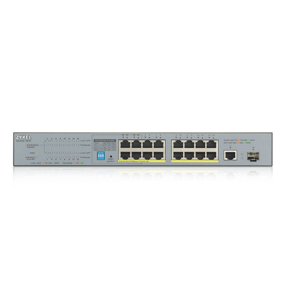 Zyxel GS1300-18HP network switch Unmanaged Gigabit Ethernet (10/100/1000) Power over Ethernet (PoE) Grey – image 2