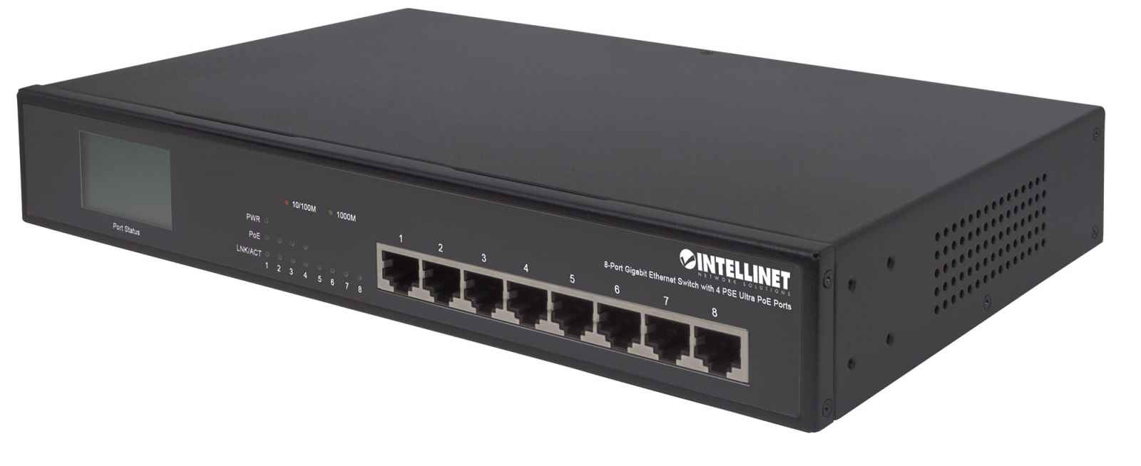 Intellinet 8-Port Gigabit Ethernet Switch with 4 Ultra PoE Ports and LCD Screen – image 3