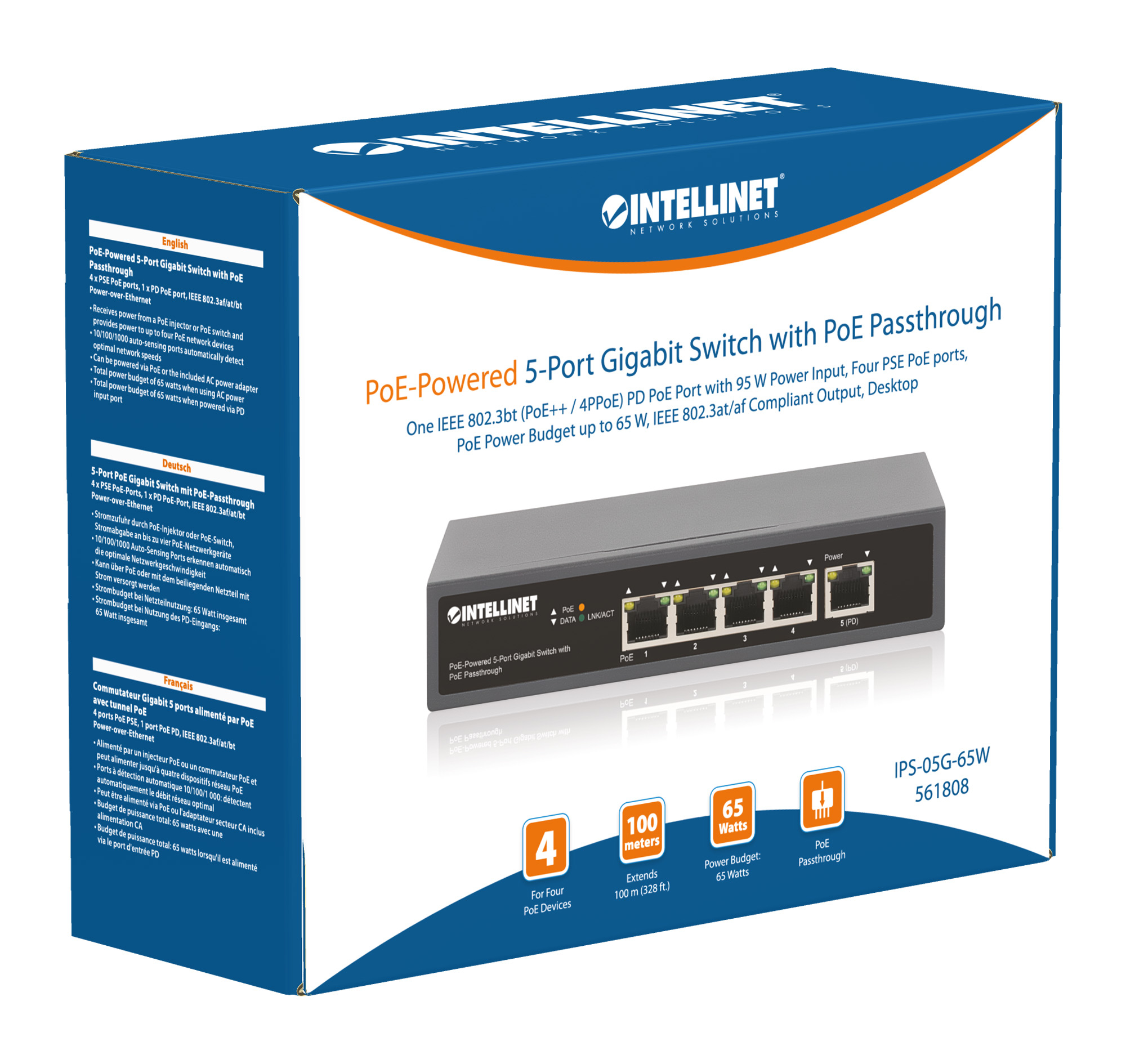 Intellinet 5-Port Gigabit Switch with PoE Passthrough, One IEEE 802.3bt (PoE++ / 4PPoE) PD PoE Port with – image 8