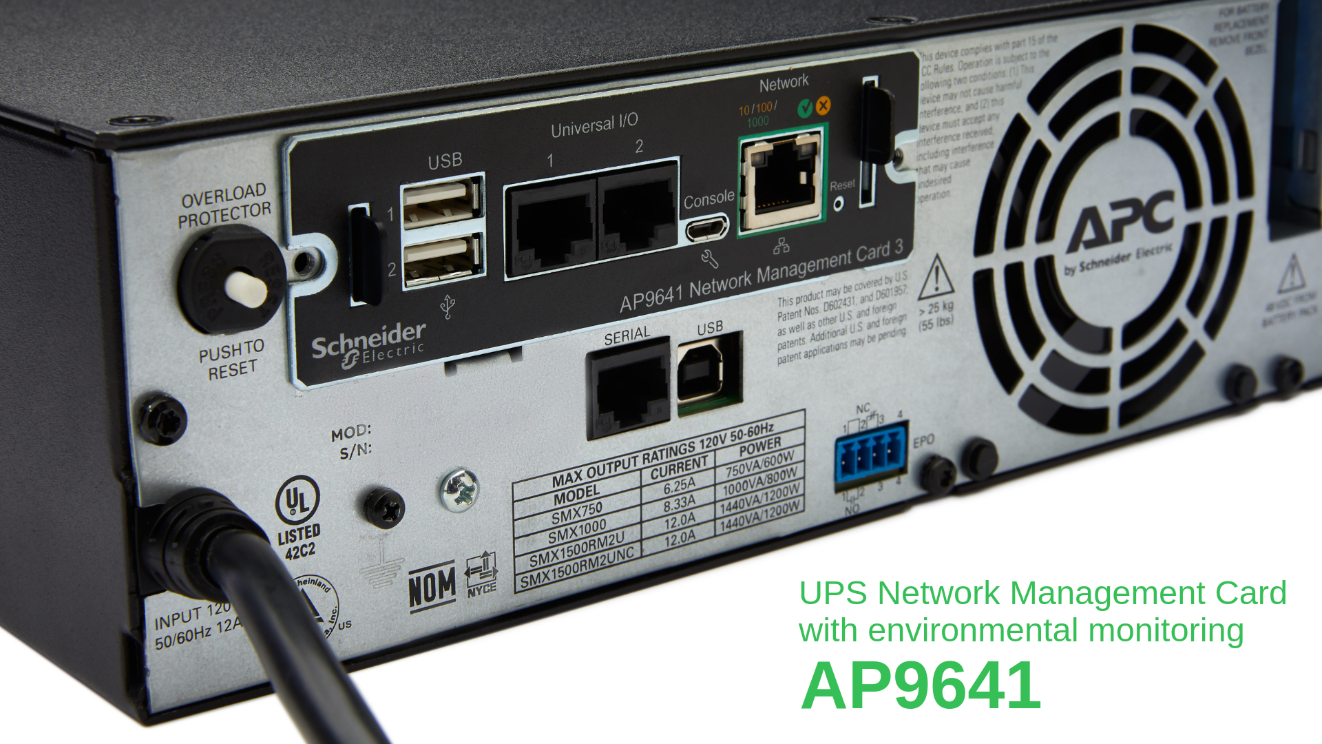 APC AP9641 Smart-UPS Network Management Card (gen3) with environmental monitoring. Product type: Network management card. 