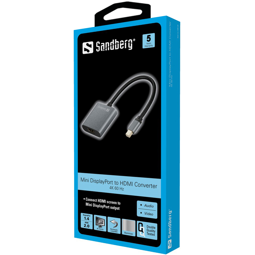 Resim Sandberg 509-20 Mini DisplayPort 1.4 - HDMI 2.0 Adaptörü, Erkek - Dişi, 4K60Hz, Gri