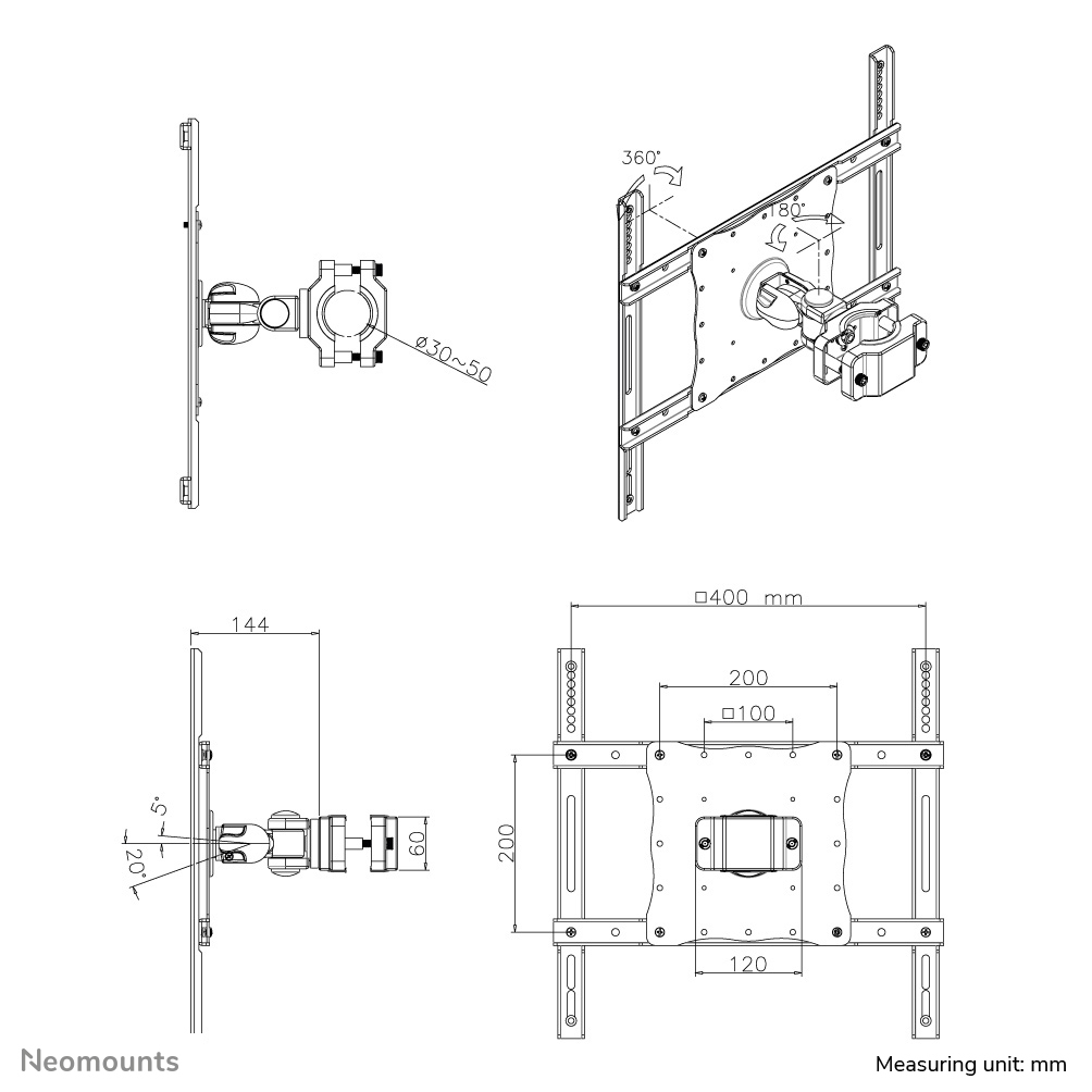 Neomounts FPMA-WP440BLACK TV pole mount 23-52" - diam. 30-50 mm - full motion – image 3