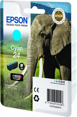 Epson Elephant Singlepack Cyan 24 Claria Photo HD Ink