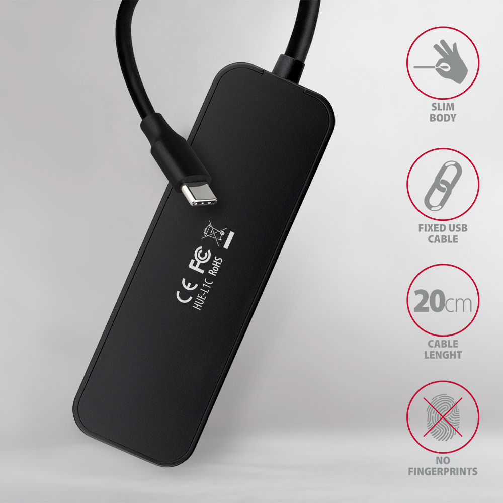 Axagon HUE-L1C interface hub USB 3.2 Gen 1 (3.1 Gen 1) Type-C 5000 Mbit/s Black – image 5