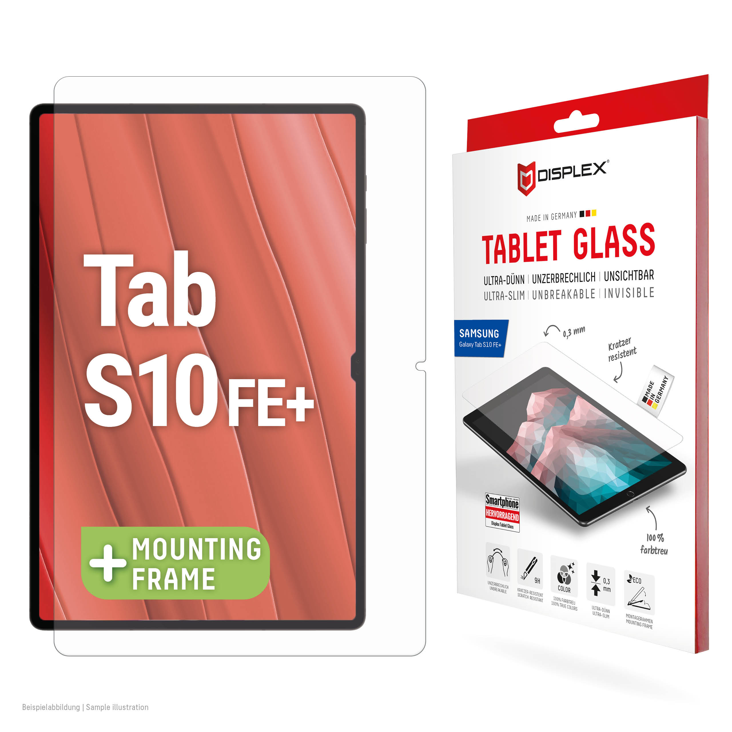 Displex Tablet Glass (9H) for Samsung Galaxy Tab S10 FE+, Eco Mounting Frame, unbreakable
