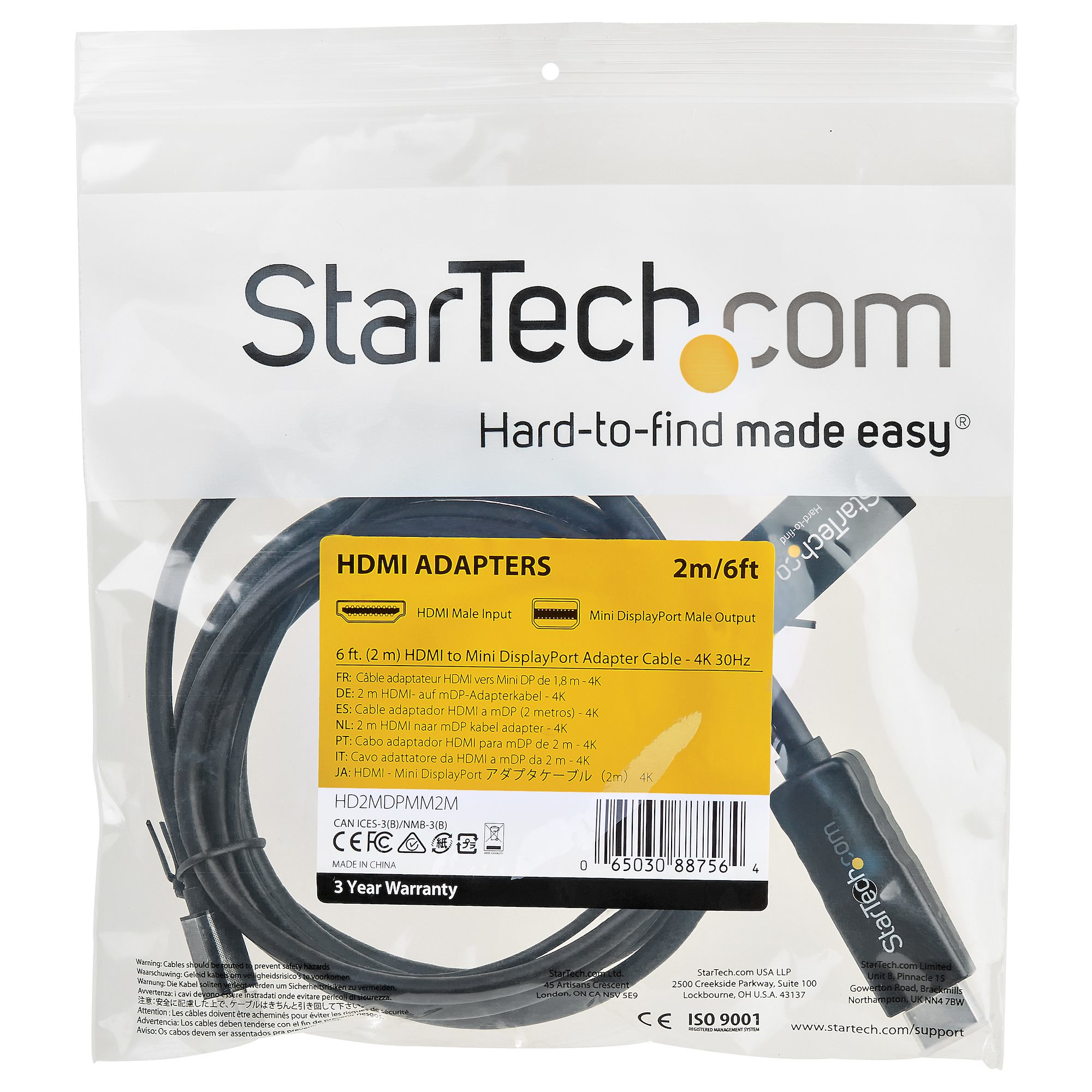 صورة StarTech.com 2م كيبل محول HDMI إلى Mini DisplayPort - 4K 30Hz