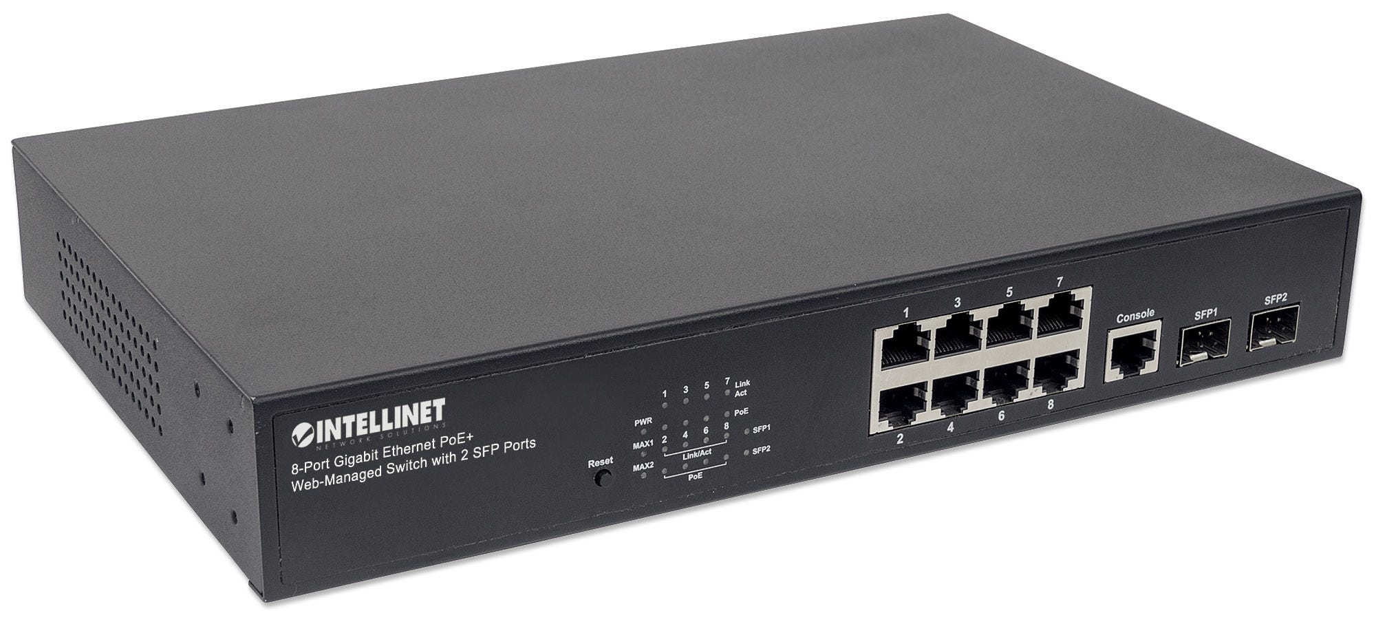 Intellinet 8-Port Gigabit Ethernet PoE+ Web-Managed Switch with 2 SFP Ports, IEEE 802.3at/af Power over Ethernet (PoE+/PoE) Compliant – image 3