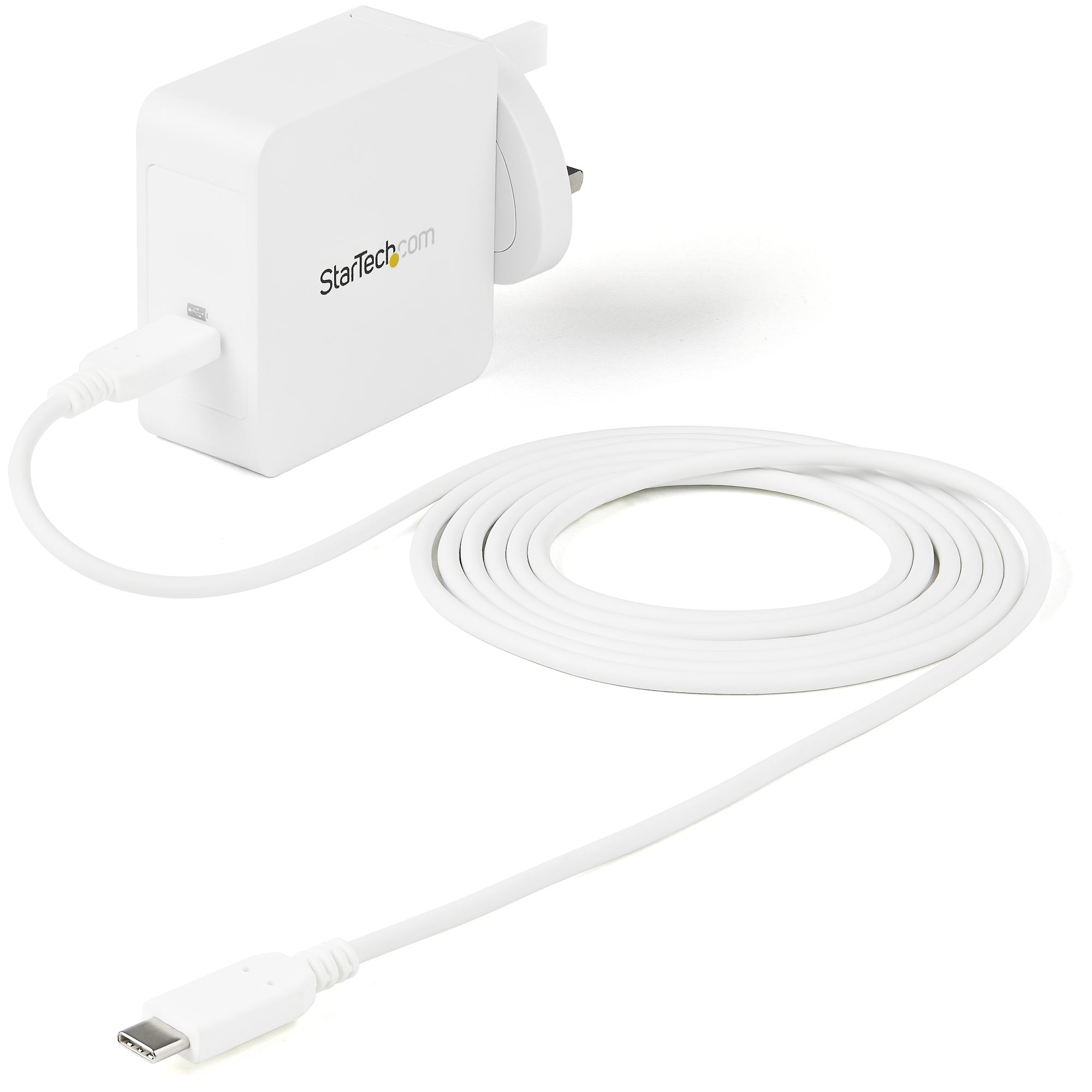 StarTech.com USB C Wall Charger, USB C Laptop Charger 60W PD, 6ft/2m Cable, Universal Compact Type C Power Adapter, Dell XPS/Lenovo X1 Carbon, HP EliteBook, MacBook, USB IF/CE Certified - 60W PD3.0 Wall Charger (WCH1CUK) - Power adapter - 60 Watt - 3 A (24 pin USB-C) - on cable: USB-C - white