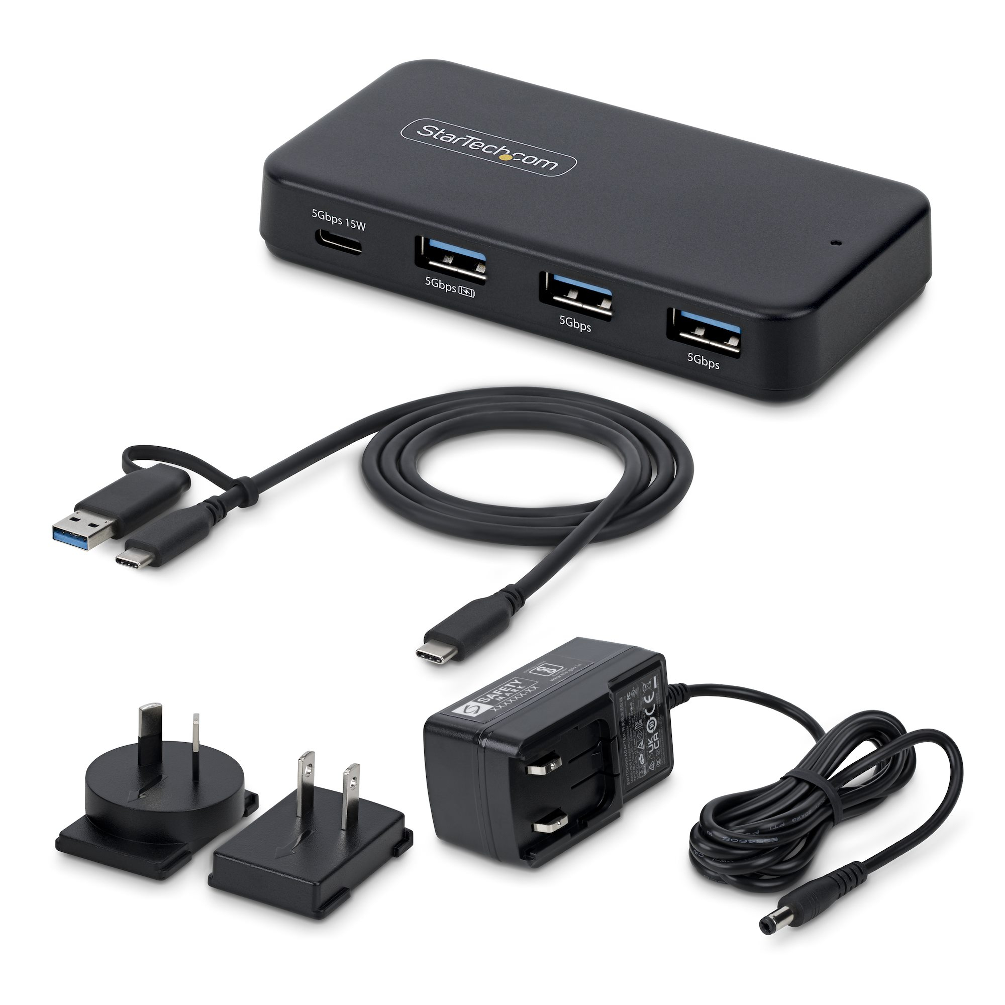 StarTech.com 4-Port USB-C and USB-A Hub, 5Gbps, Self-Powered, 2-in-1 USB-C and USB-A Host Cable, 1x USB-C and 3x USB-A (1x BC 1.2) – image 3