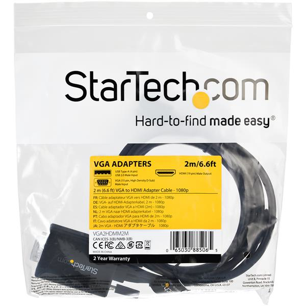 Resim StarTech.com 2m VGA - HDMI Dönüştürücü Kablo, USB Güçlü, Erkek-Erkek, Siyah