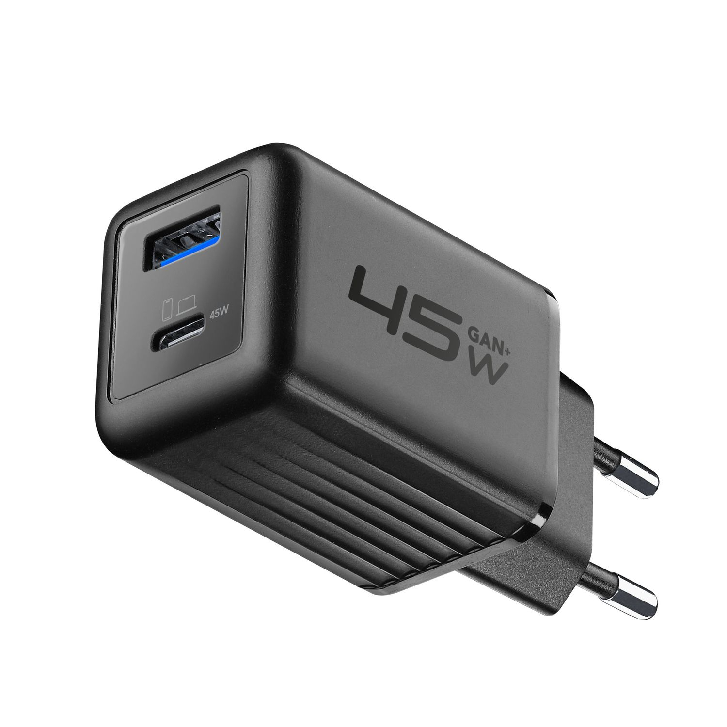 Cargador móvil - CellularLine Multipower Micro, GaN+, 2 Puertos, 45W, Universal, Negro