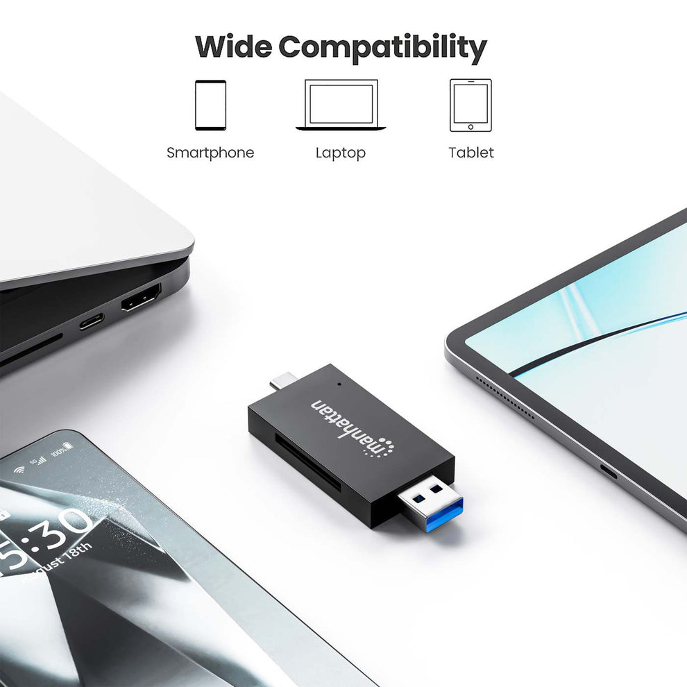 Manhattan USB-A / USB-C combo Multi-Card Reader/Writer, 5 Gbps (USB 3.2 Gen1 aka USB 3.0), Male to microSD and SD/MMC Slots, Mini Format, SuperSpeed USB, Window – image 6