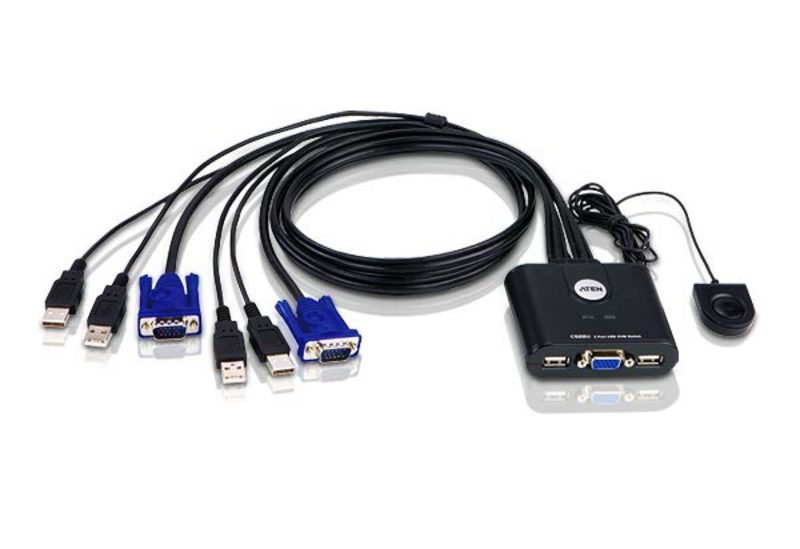 ATEN 2-portars KVM-switch med USB VGA-kabel och fjärrportsväljare